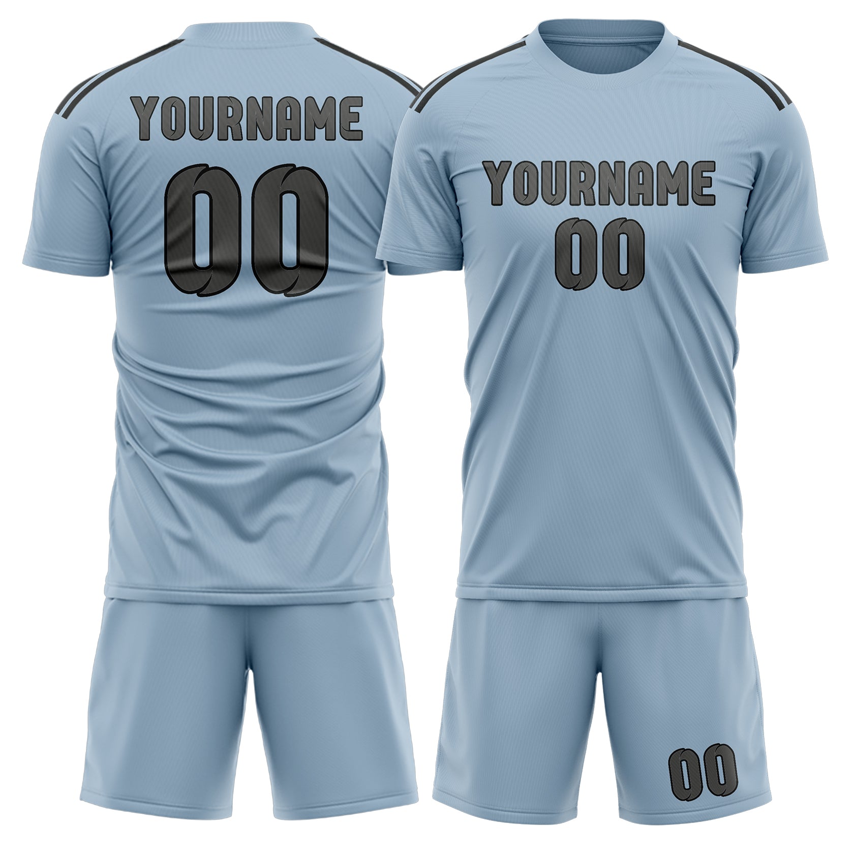 Custom Light Blue Dark Grey Soccer Set