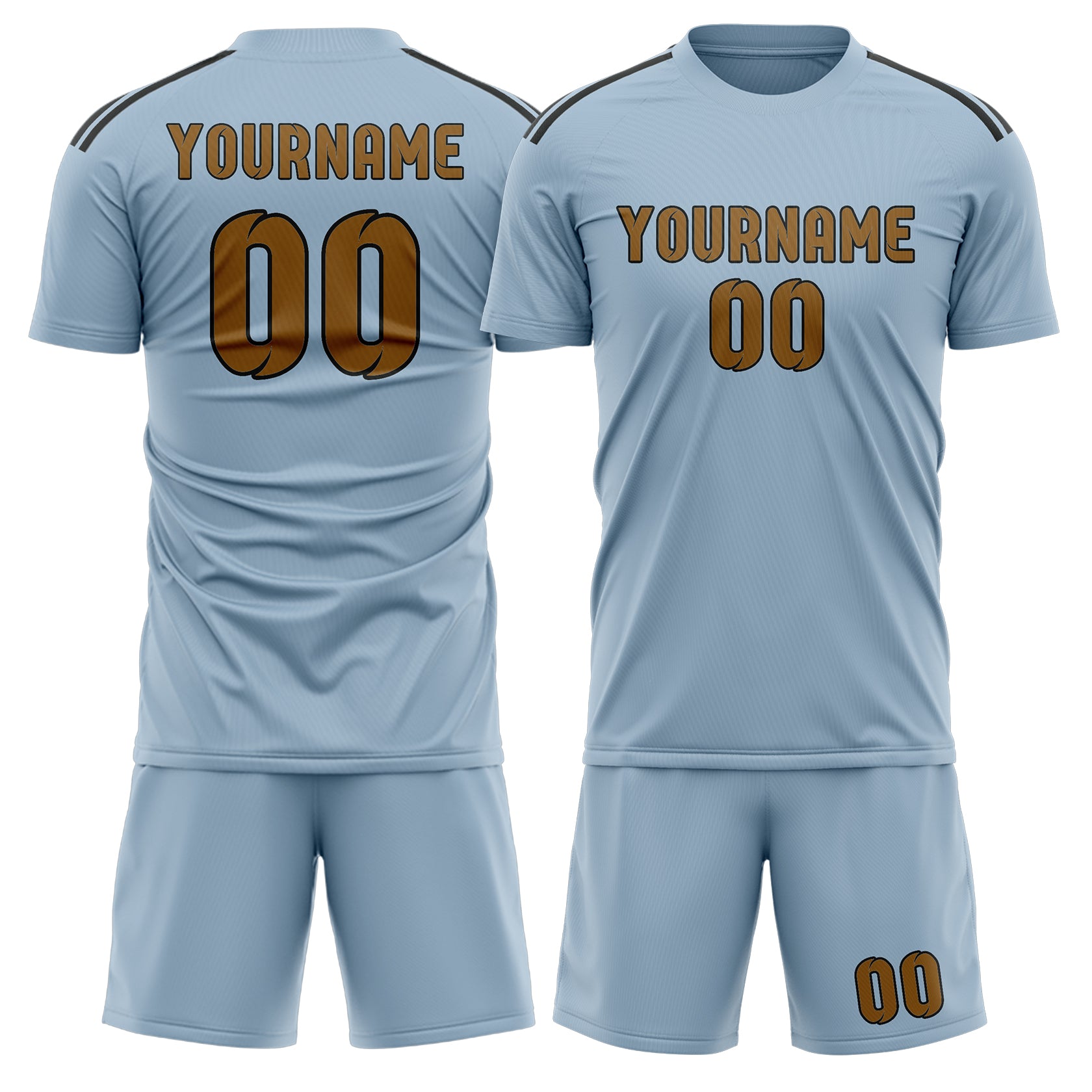 Custom Light Blue Khaki Soccer Set