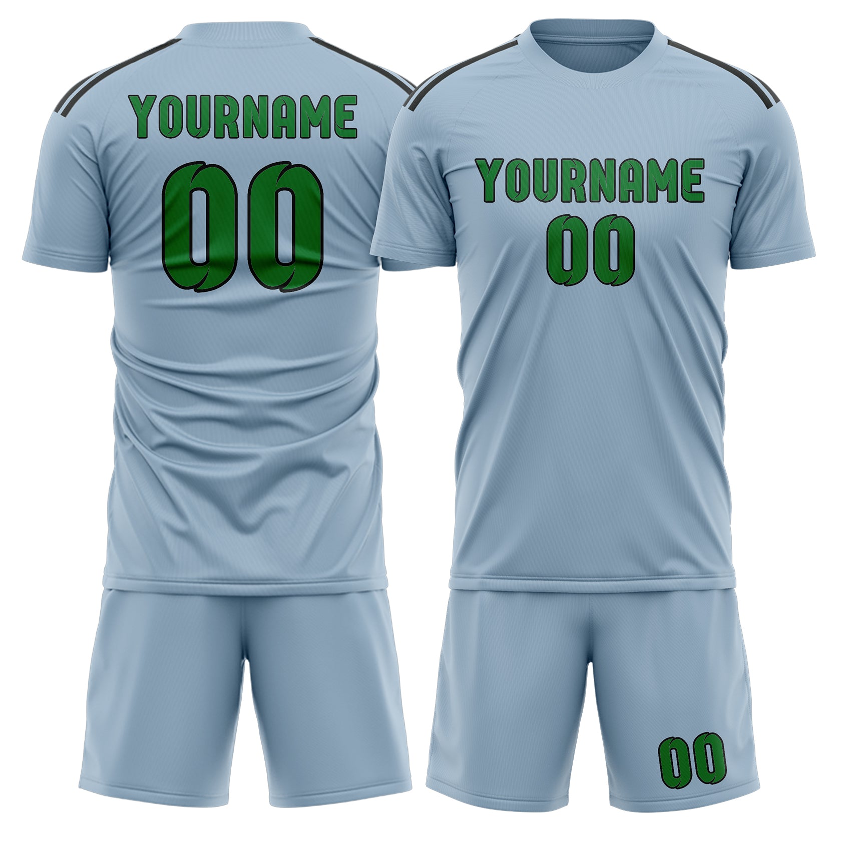 Custom Light Blue Emerald Green Soccer Set