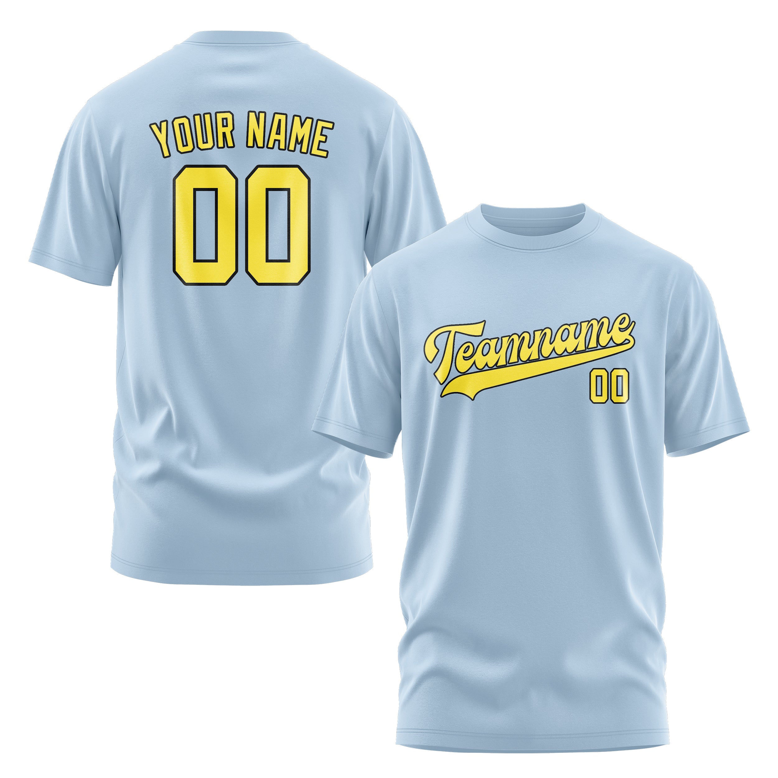 Custom Light Blue Light Yellow T-Shirt