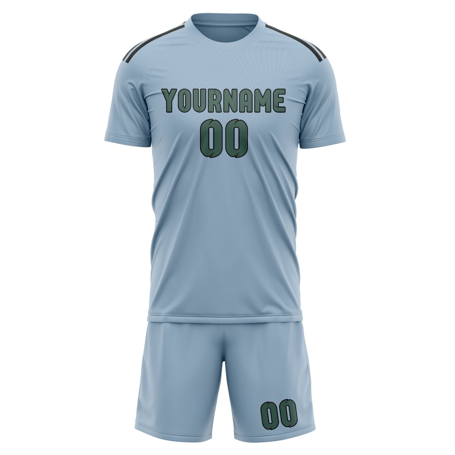 Custom Light Blue Blue Green Soccer Set