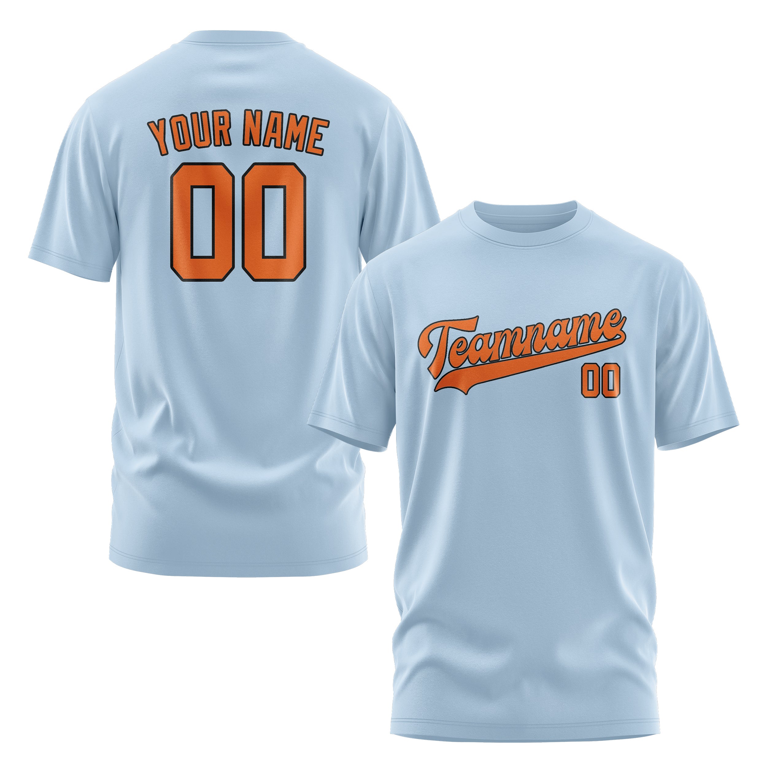 Custom Light Blue Orange T-Shirt