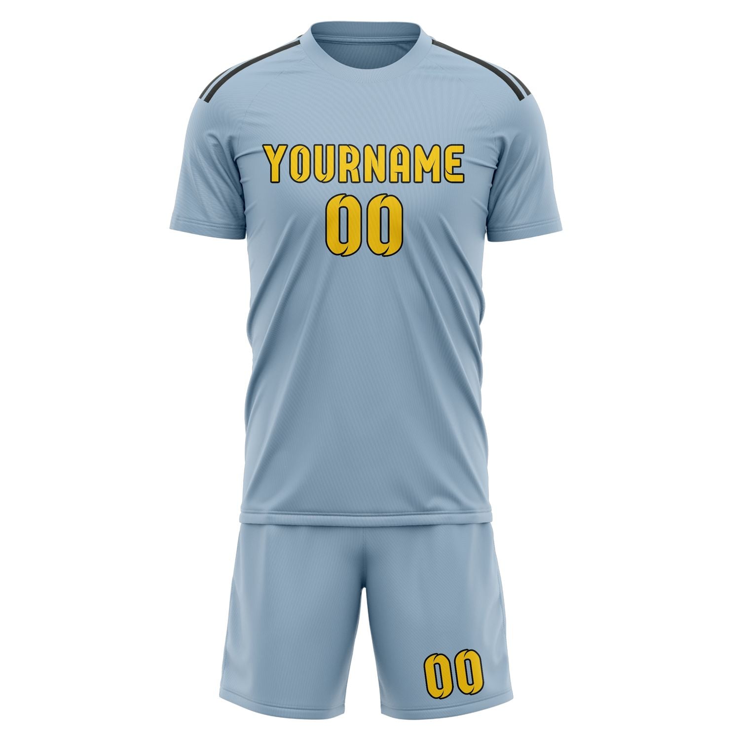 Custom Light Blue Gold Soccer Set