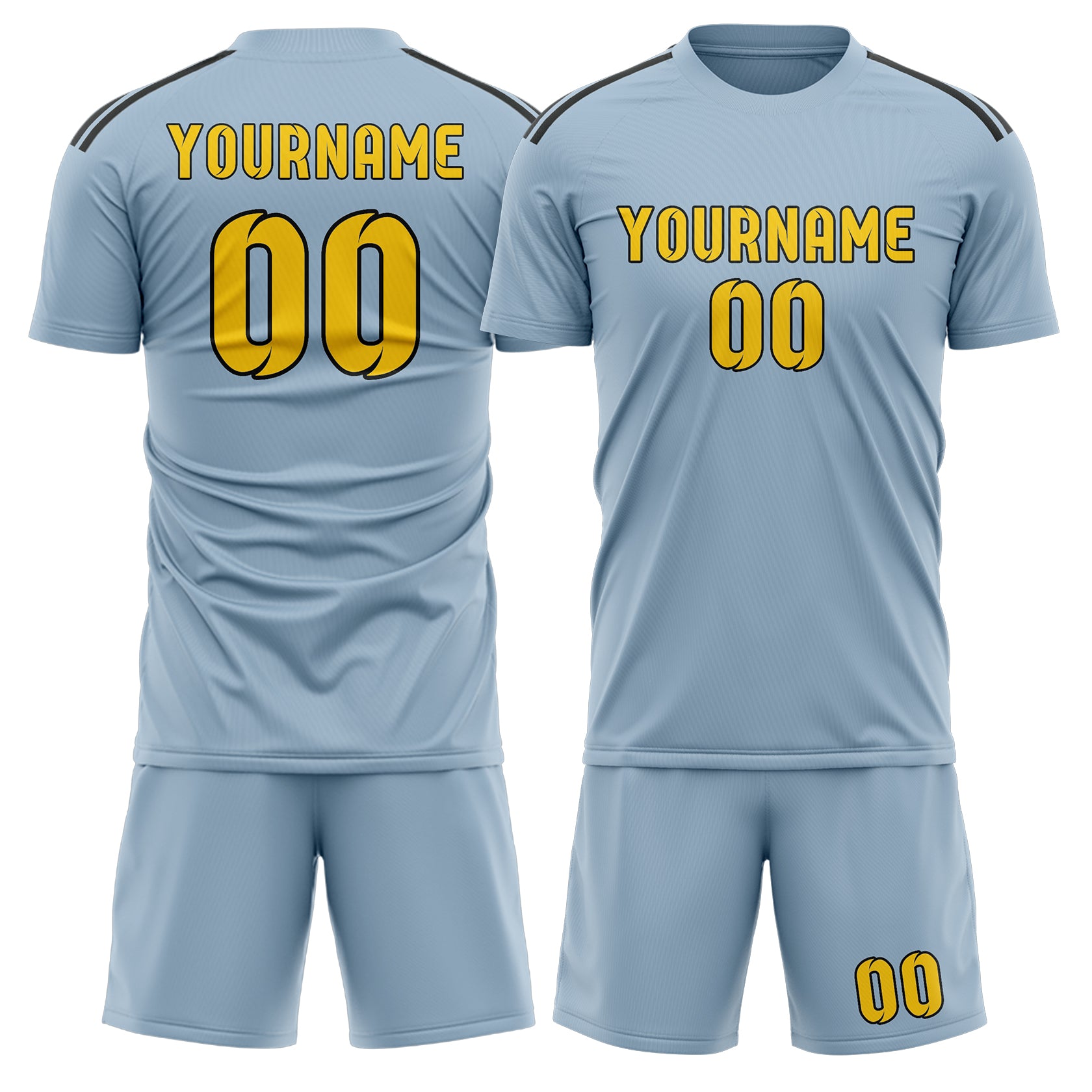Custom Light Blue Gold Soccer Set