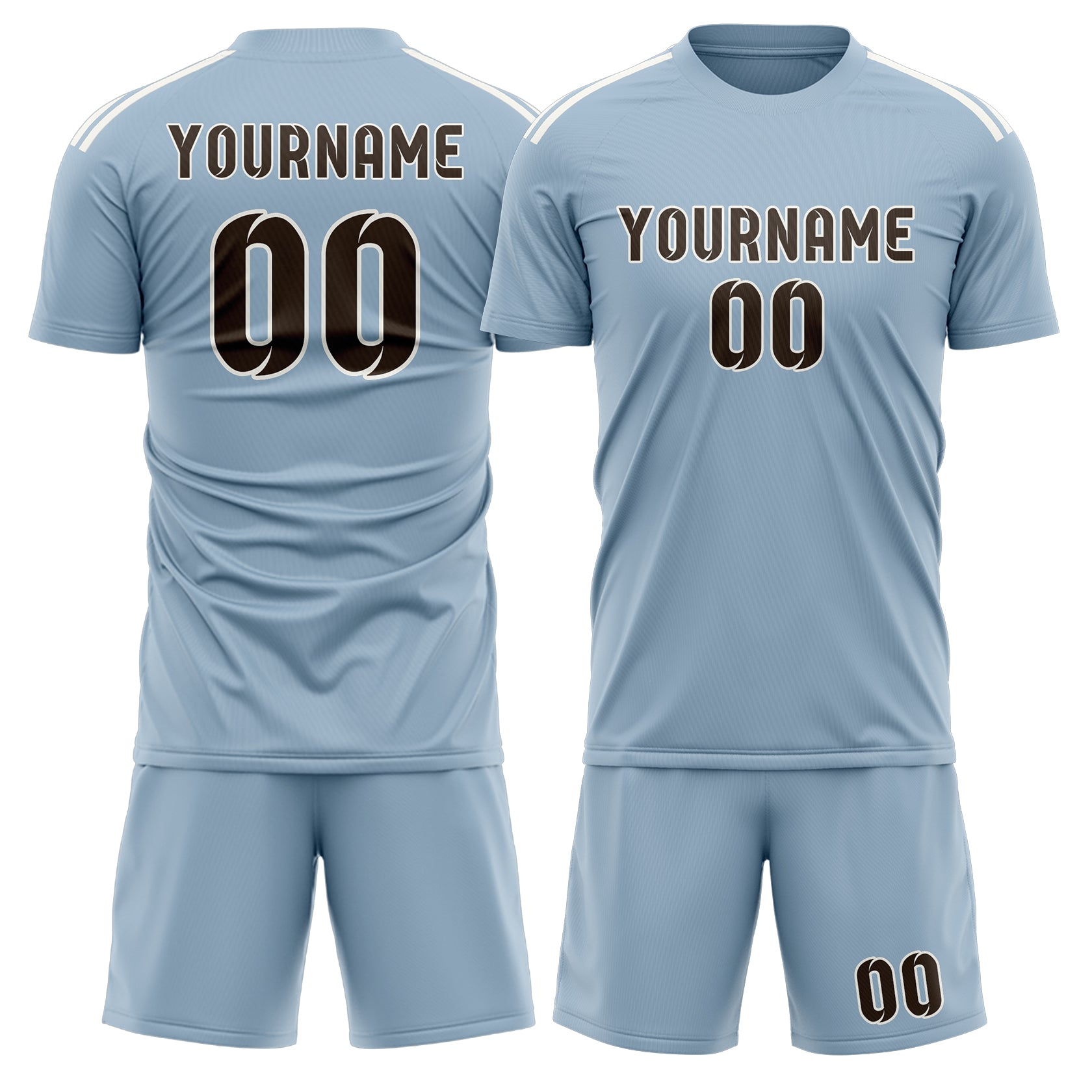 Custom Light Blue Brown Soccer Set