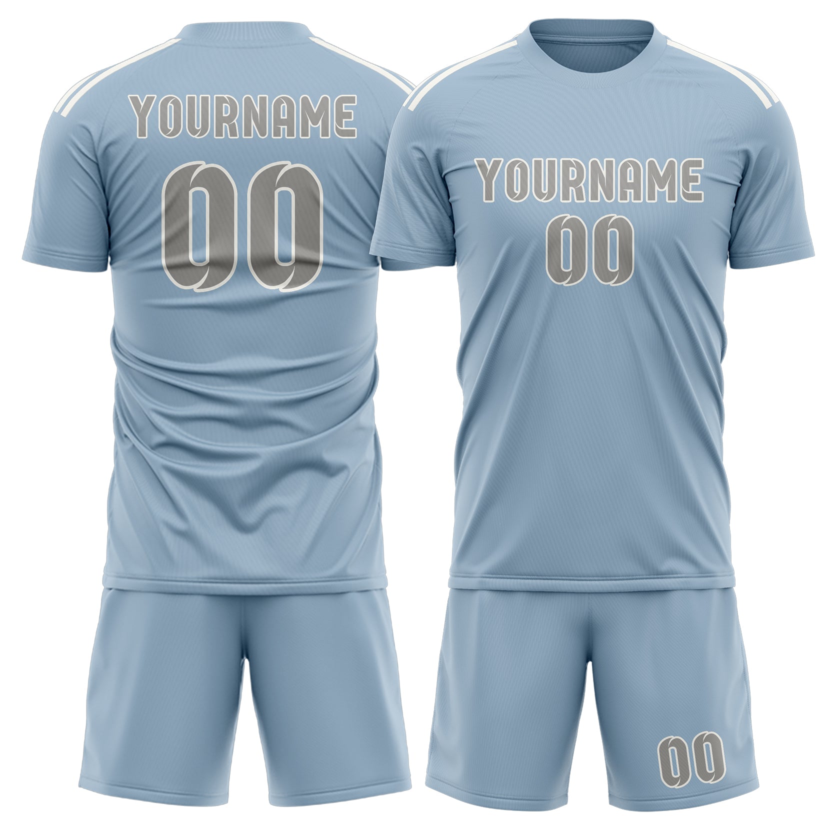 Custom Light Blue Gray Soccer Set
