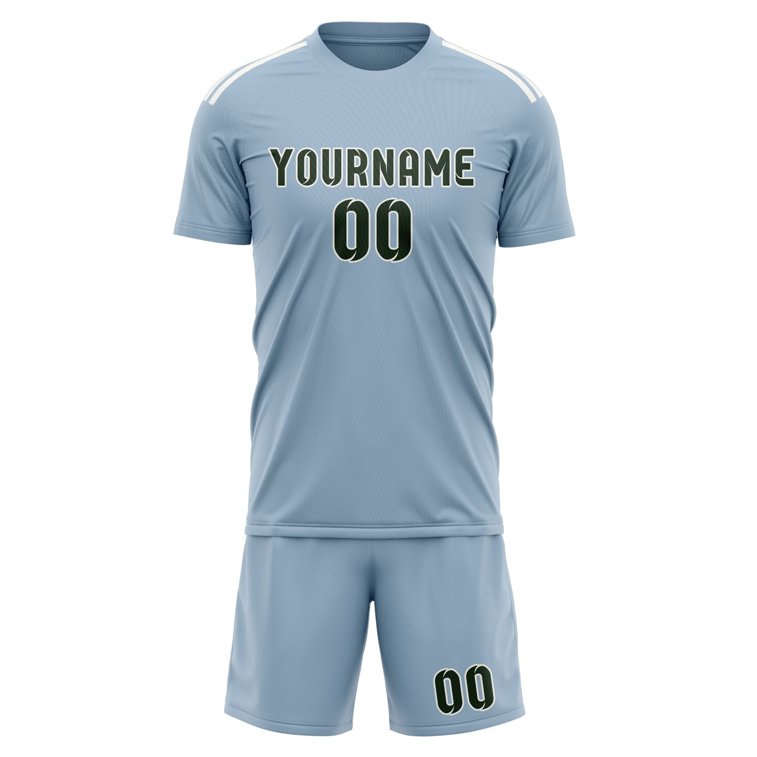 Custom Light Blue Dark Green Soccer Set