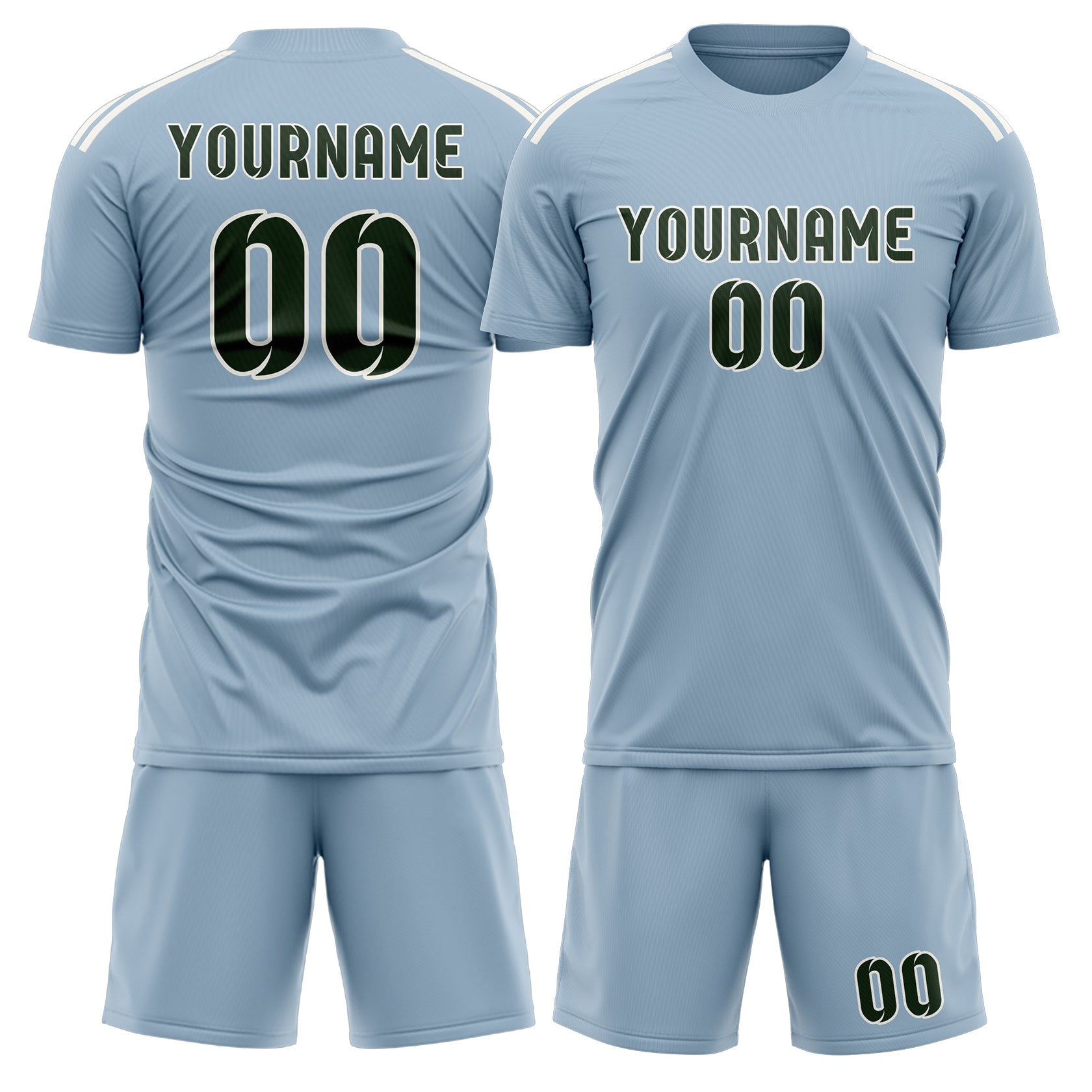 Custom Light Blue Dark Green Soccer Set
