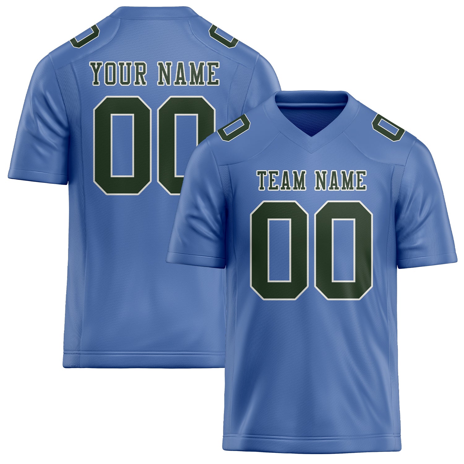 Custom Light Blue Dark Green Football Jersey