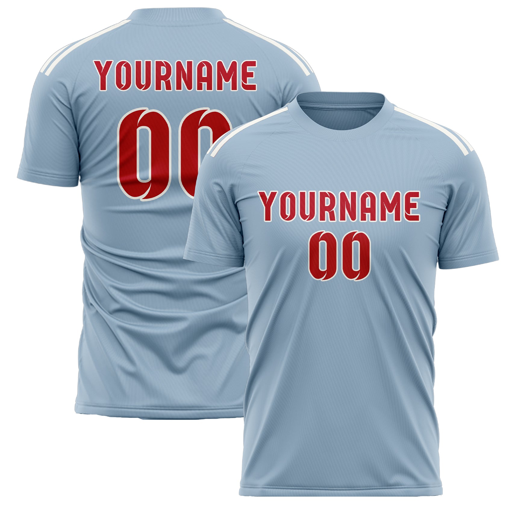 Custom Light Blue Red Soccer Jersey