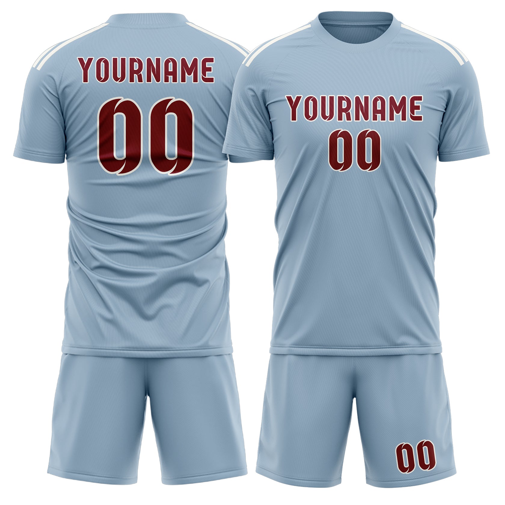 Custom Light Blue Crimson Red Soccer Set