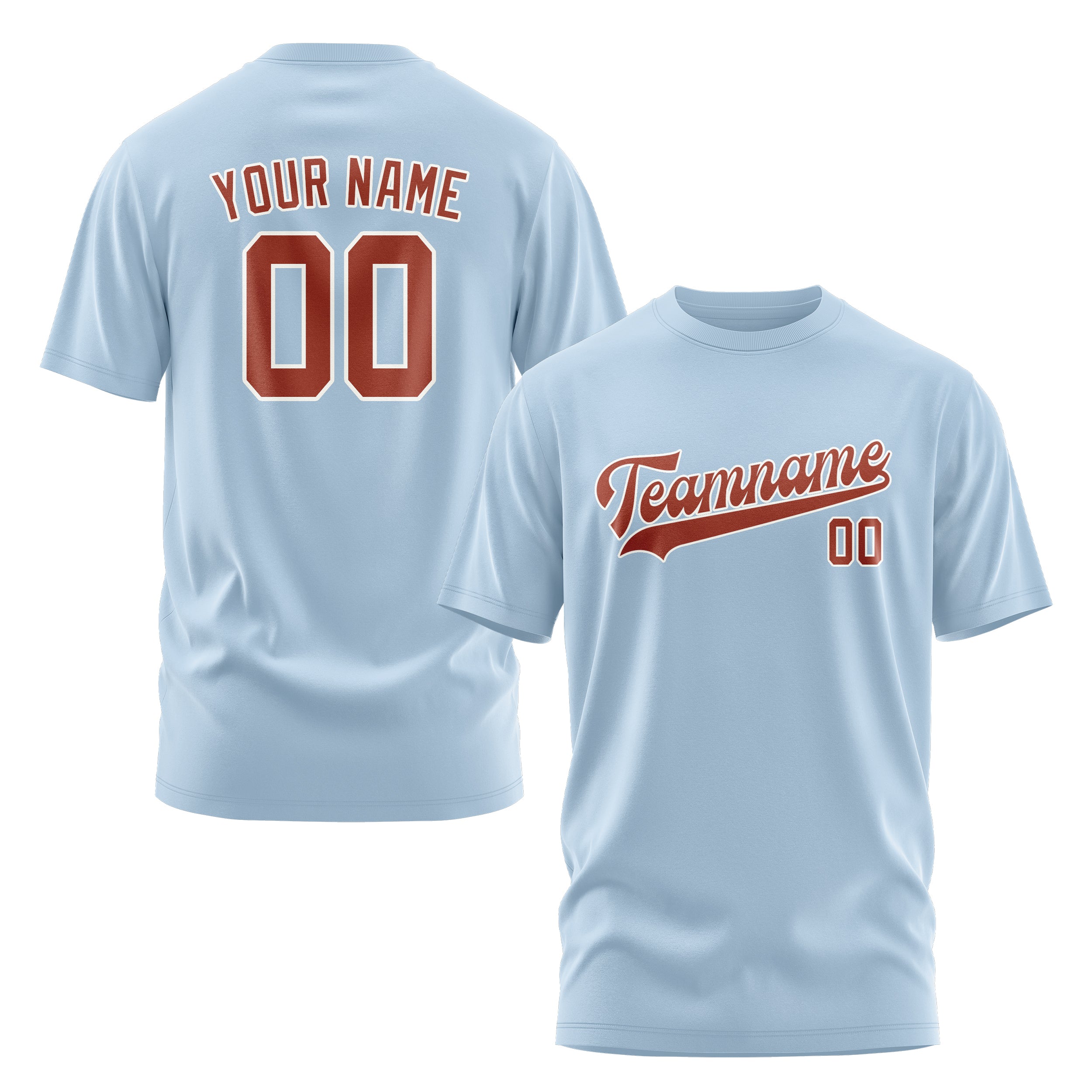 Custom Light Blue Coral Red T-Shirt