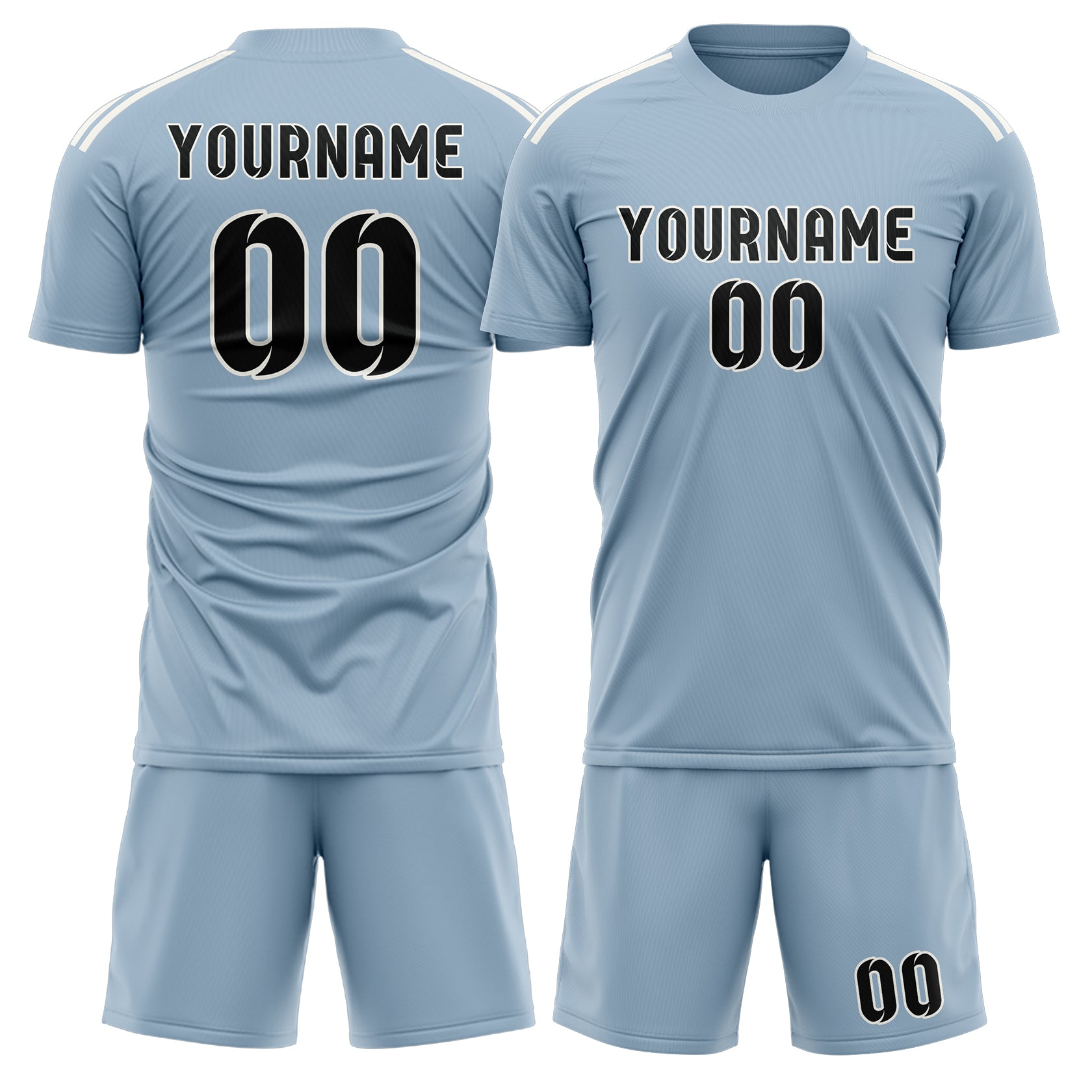 Custom Light Blue Black Soccer Set