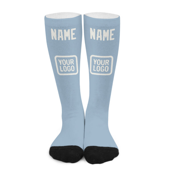 Custom Light Blue White Knee-High Sock