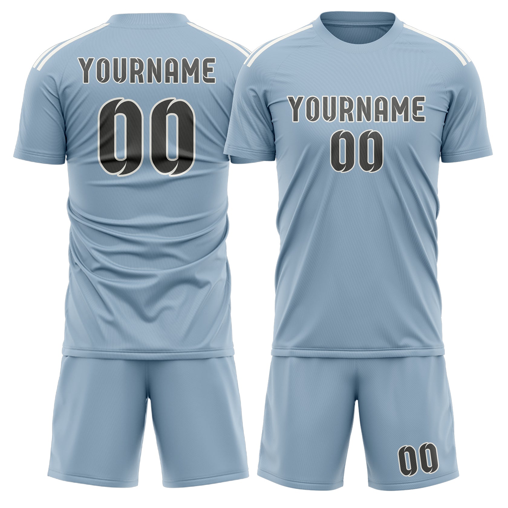 Custom Light Blue Dark Grey Soccer Set
