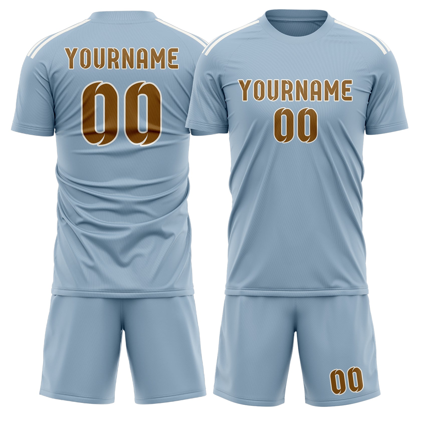 Custom Light Blue Khaki Soccer Set