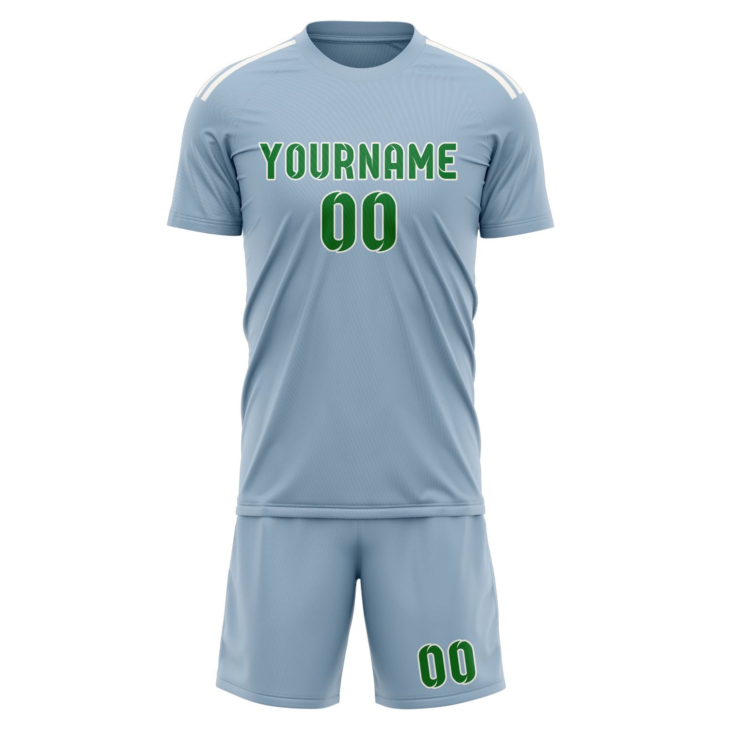 Custom Light Blue Emerald Green Soccer Set