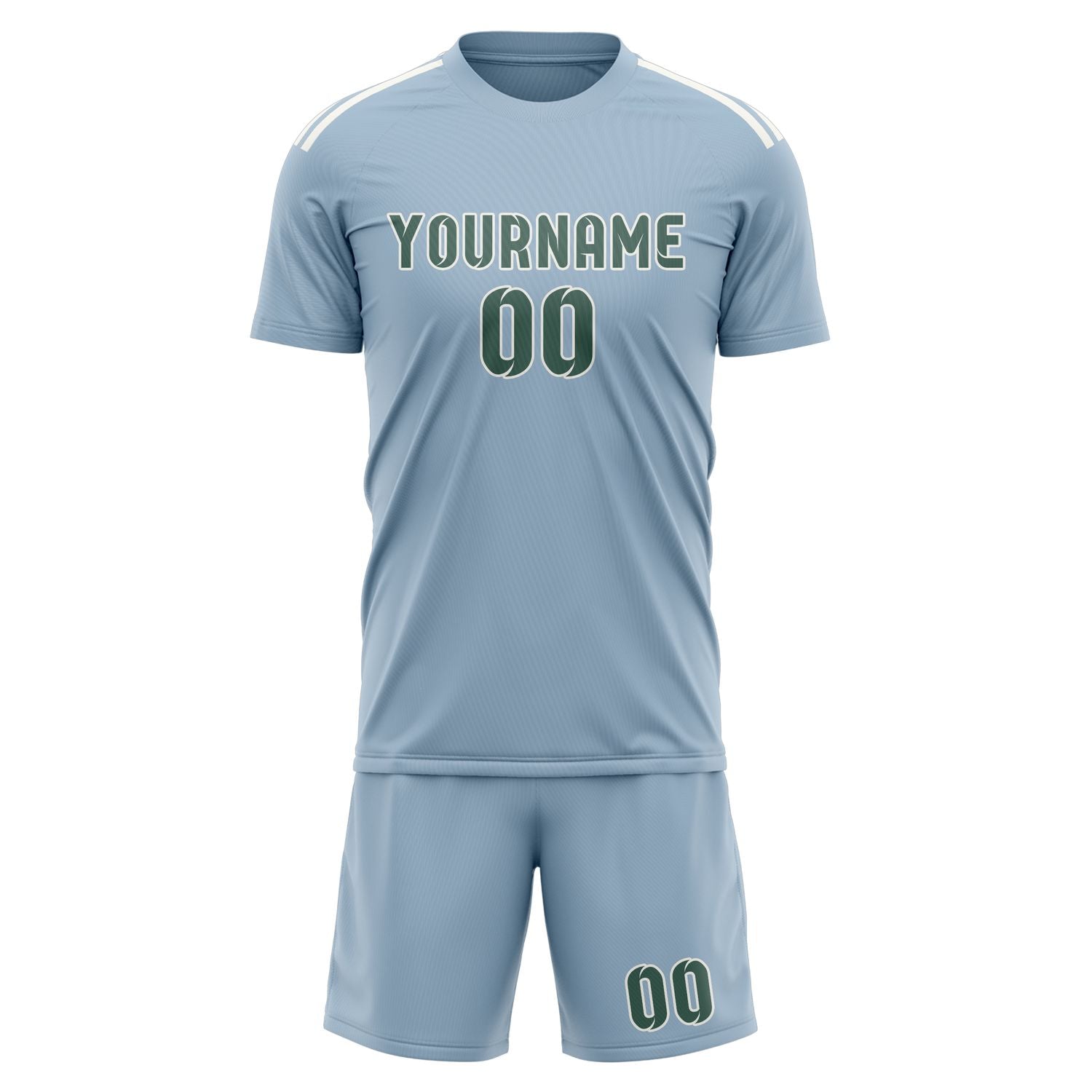 Custom Light Blue Blue Green Soccer Set