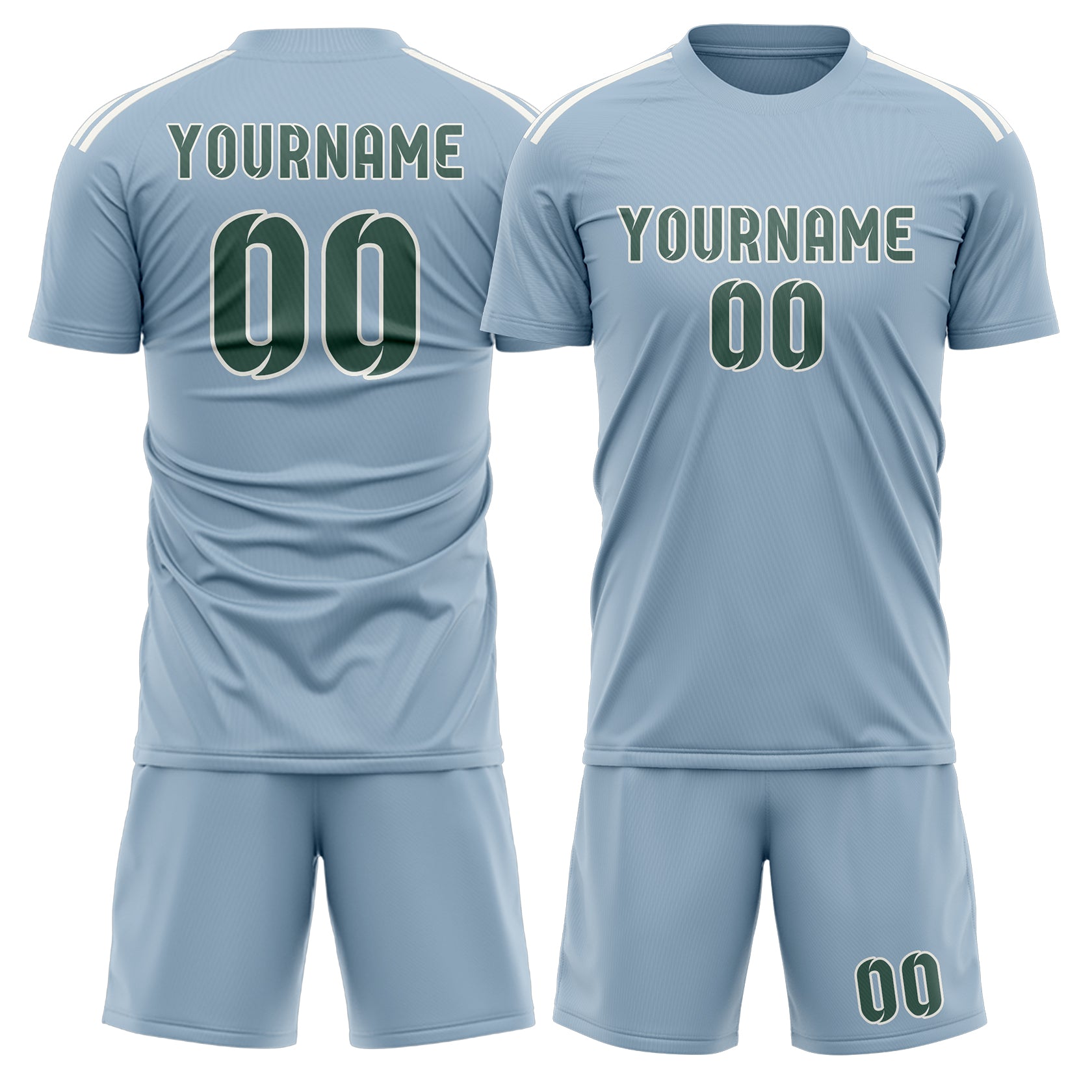 Custom Light Blue Blue Green Soccer Set