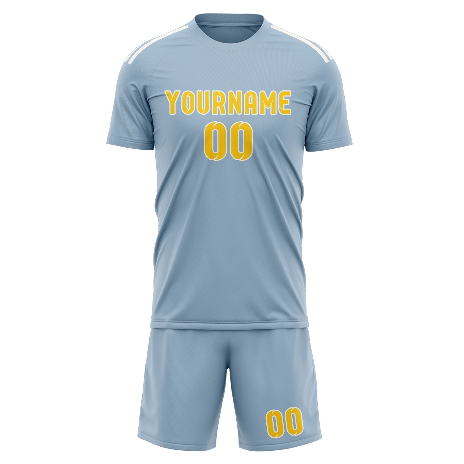 Custom Light Blue Gold Soccer Set