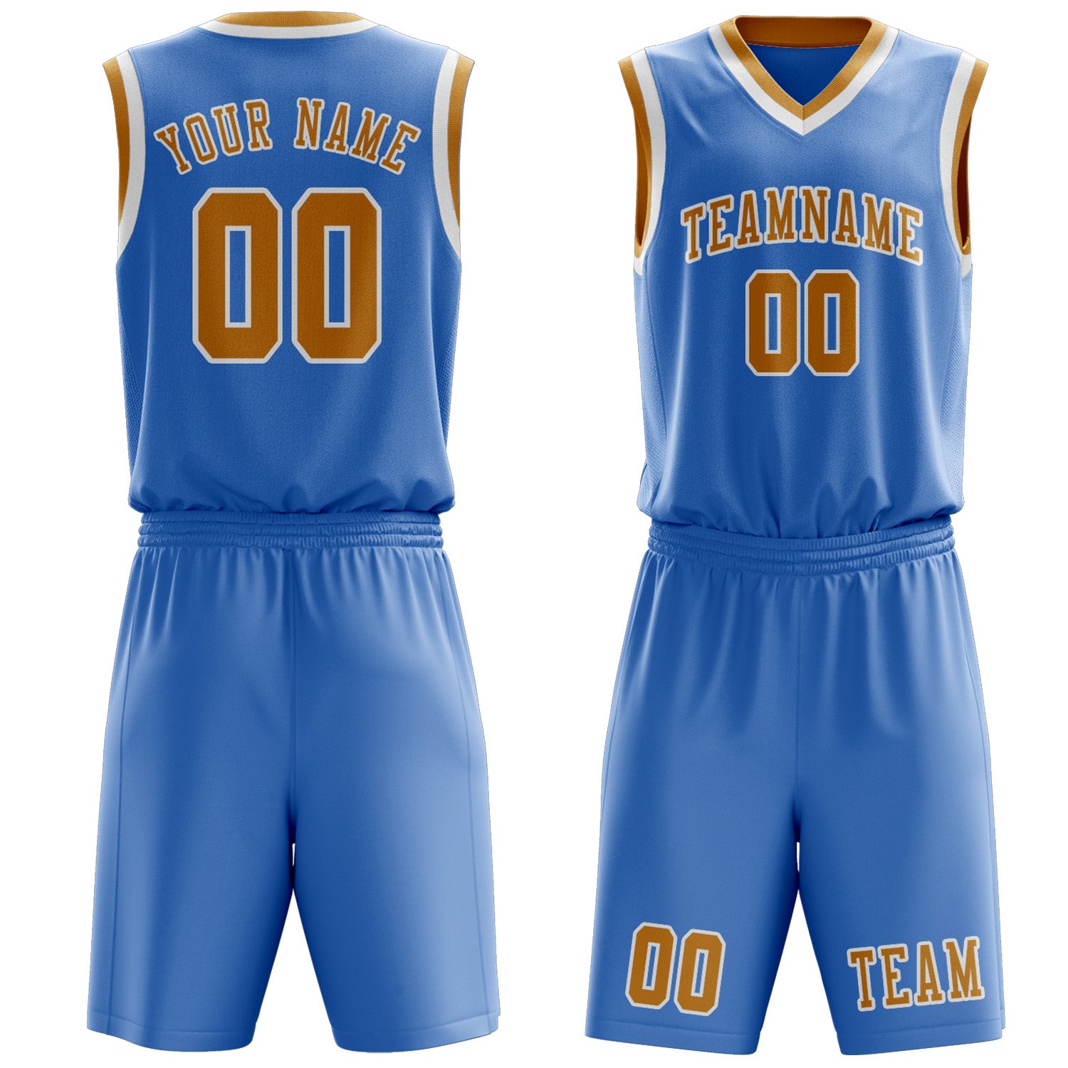 Custom Light Blue Yellow Basketball Set