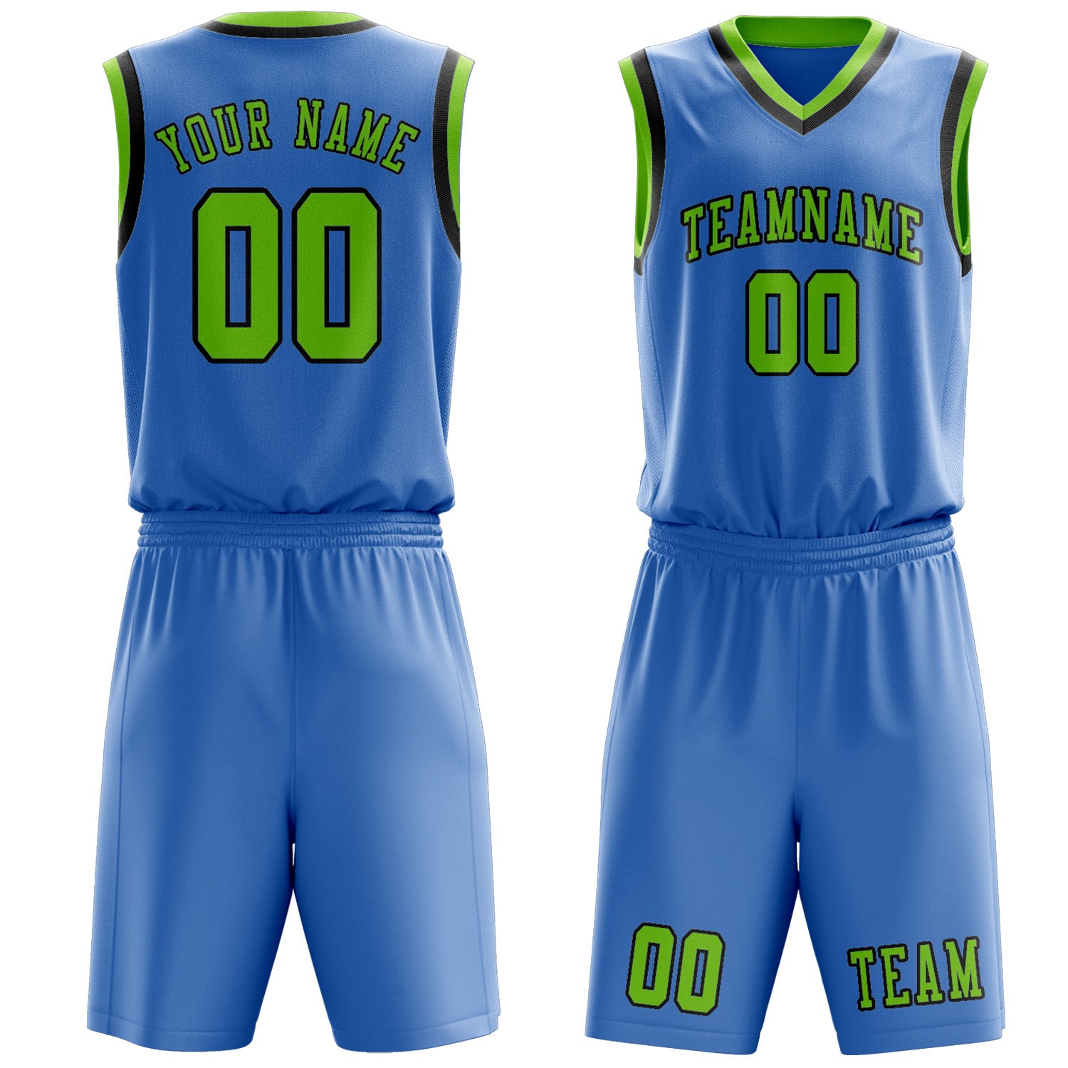 Custom Light Blue Emerald Green Basketball Set