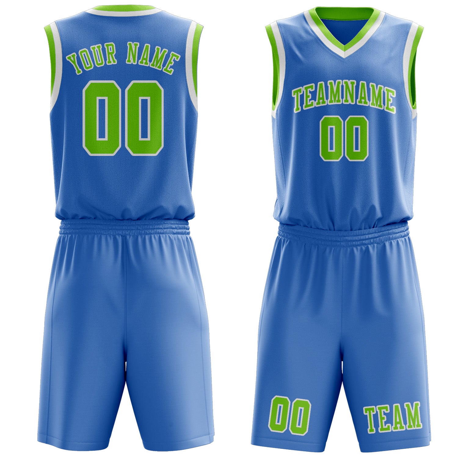 Custom Light Blue Emerald Green Basketball Set