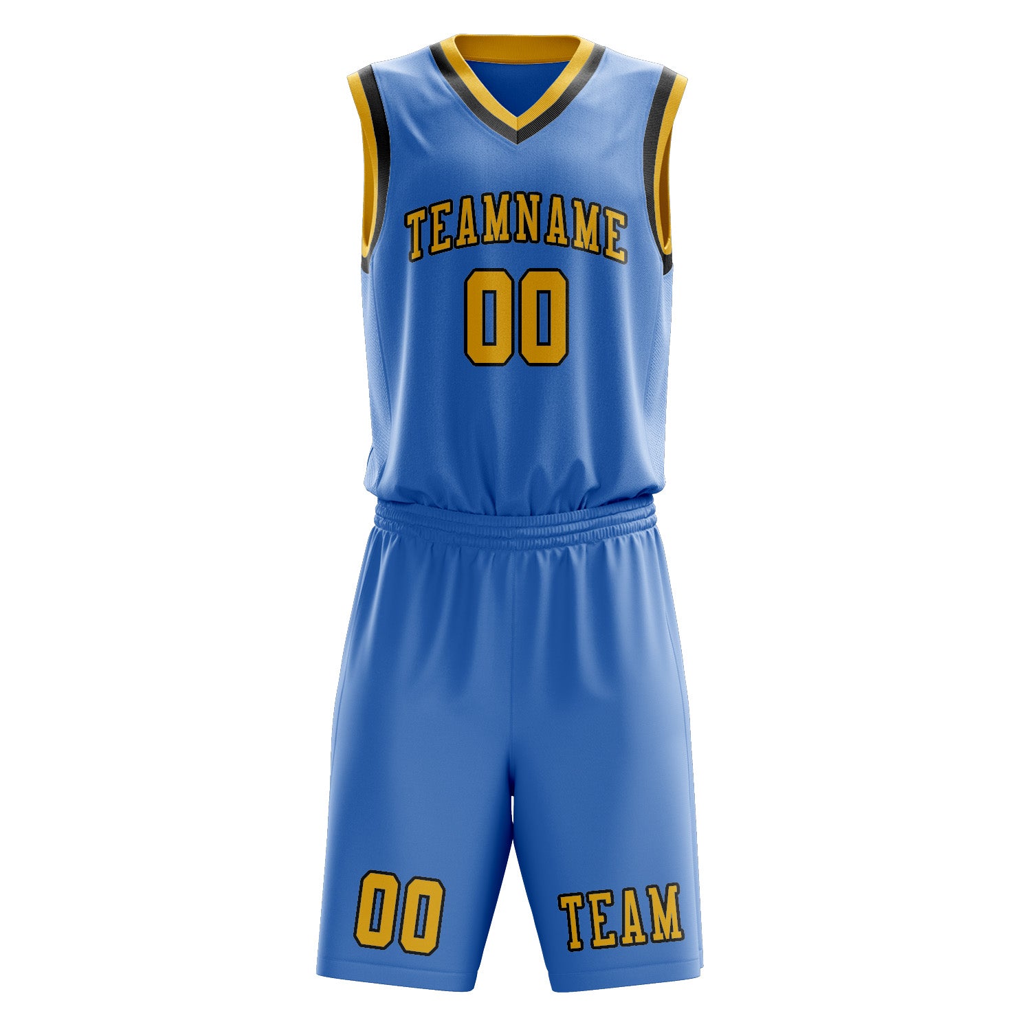 Custom Light Blue Gold Basketball Set