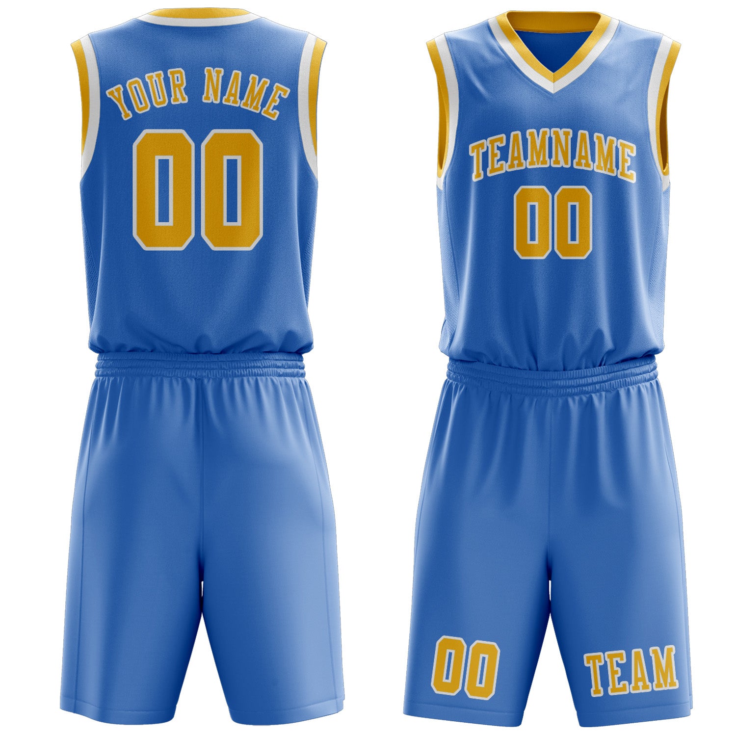 Custom Light Blue Gold Basketball Set