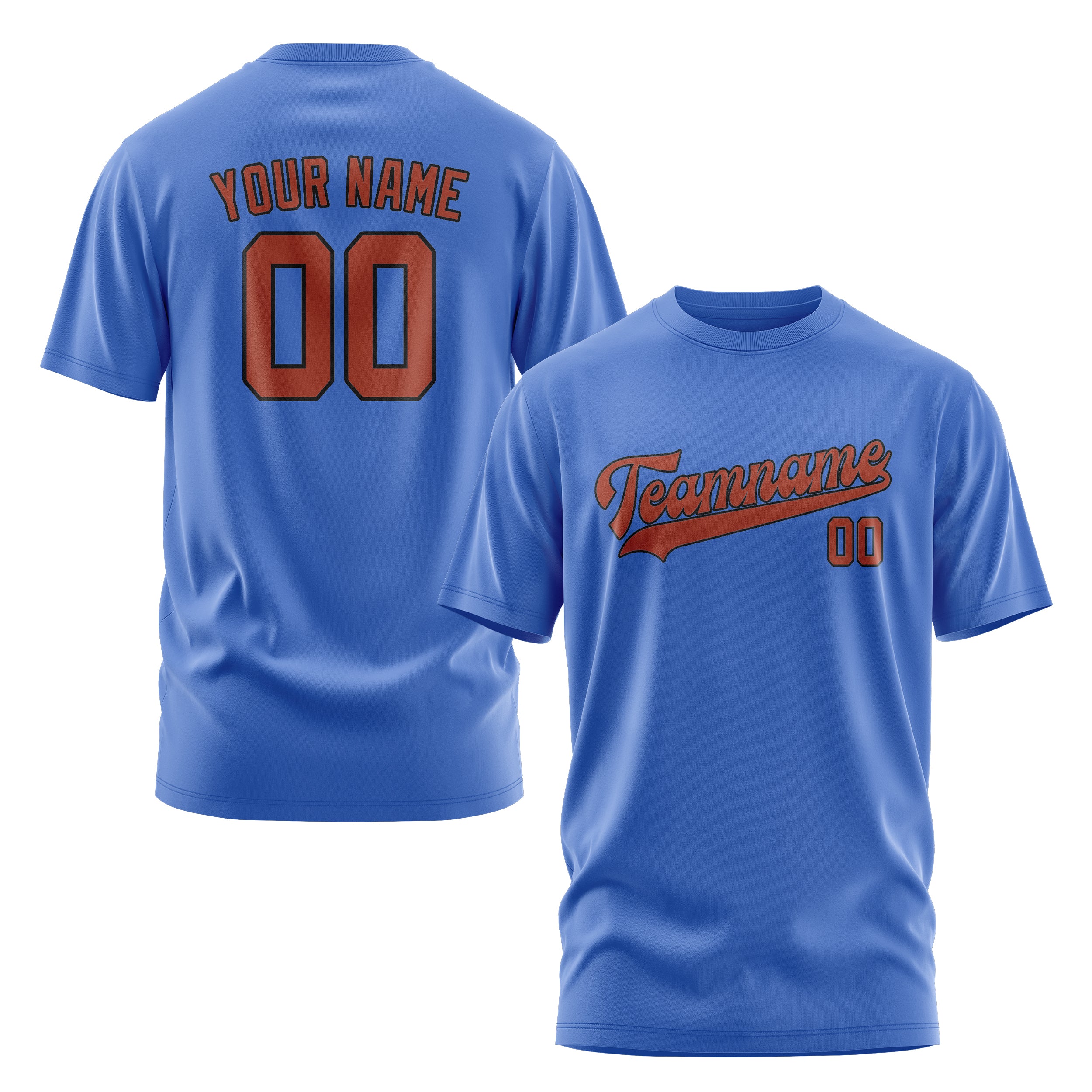 Custom Sky Blue Coral Red T-Shirt