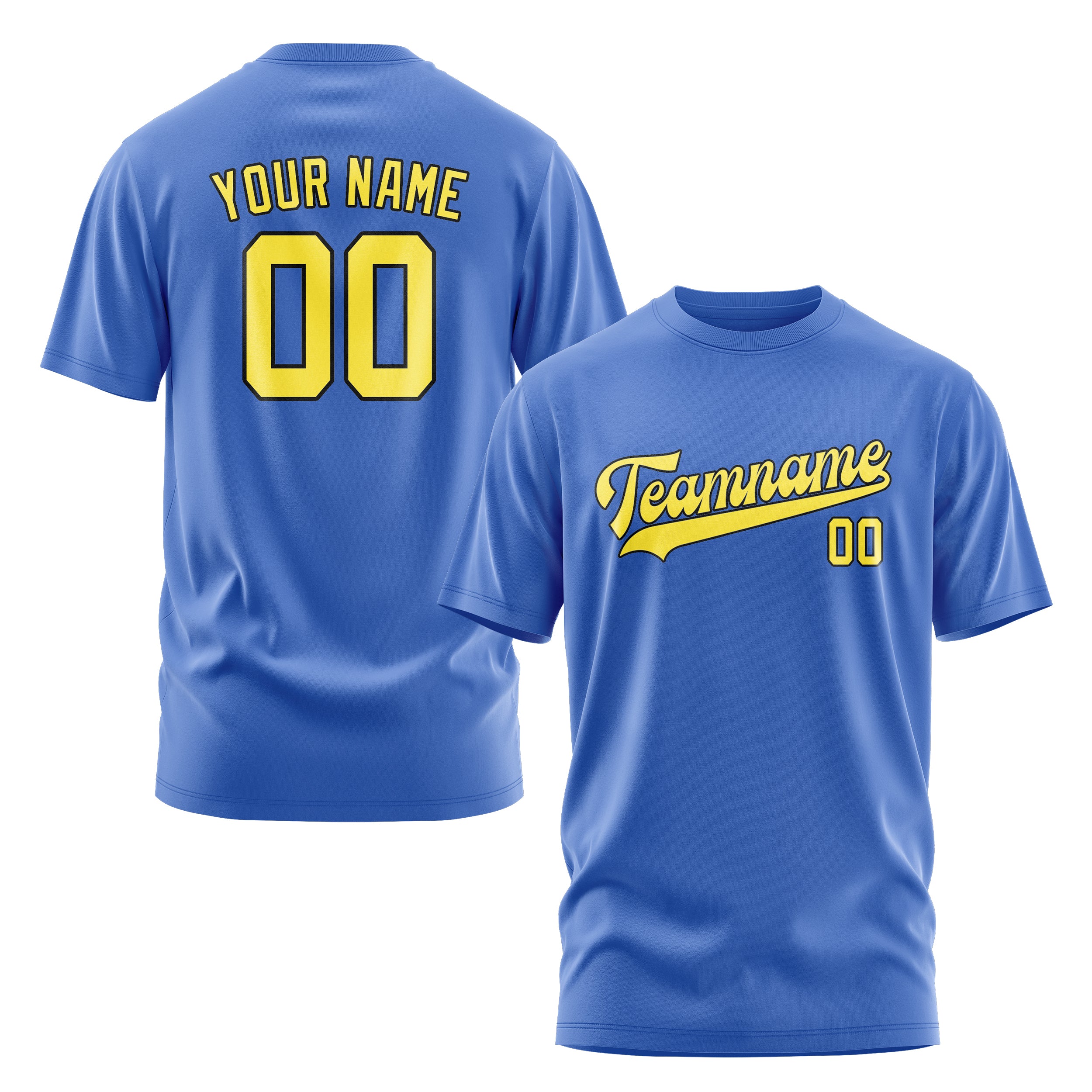 Custom Sky Blue Light Yellow T-Shirt