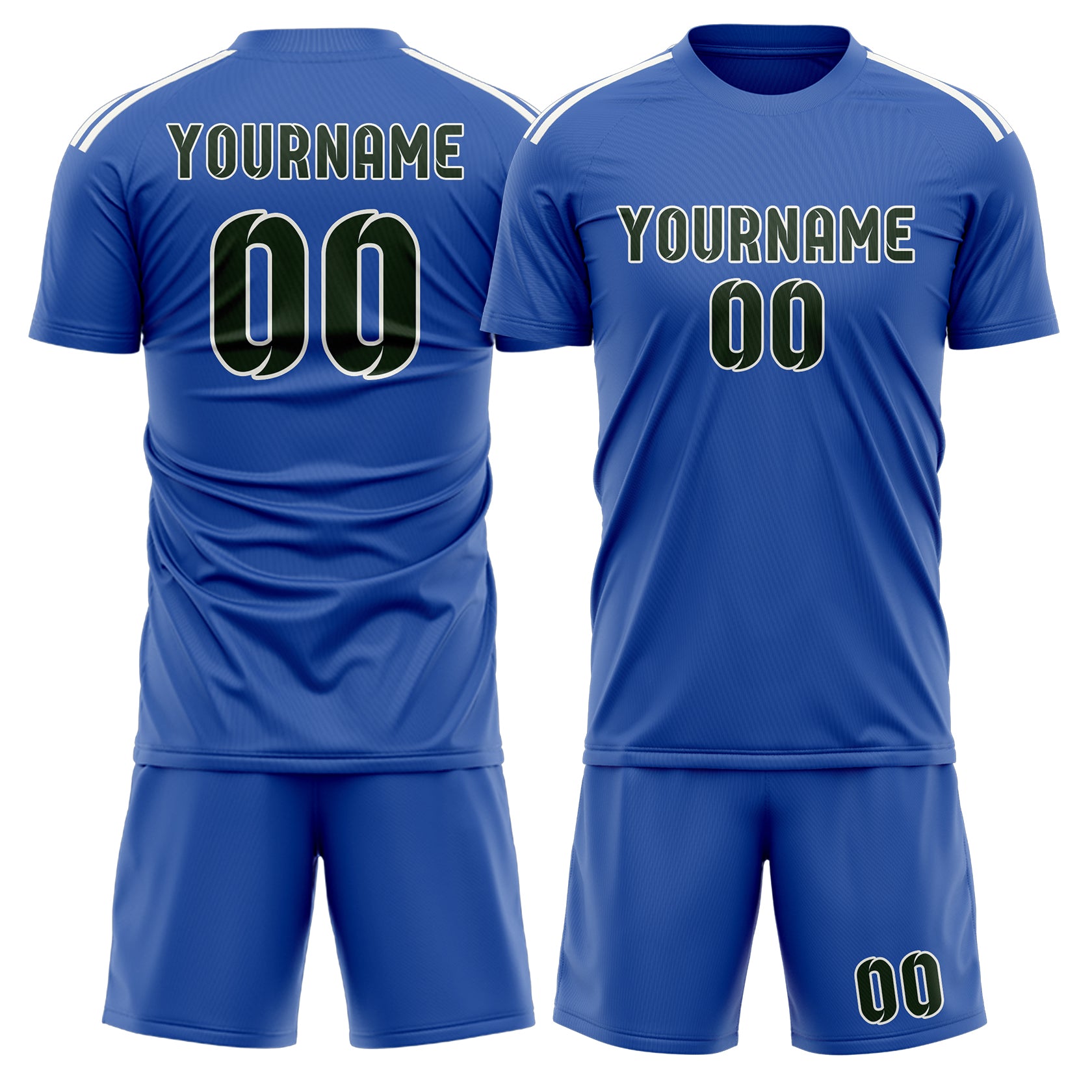 Custom Sky Blue Dark Green Soccer Set