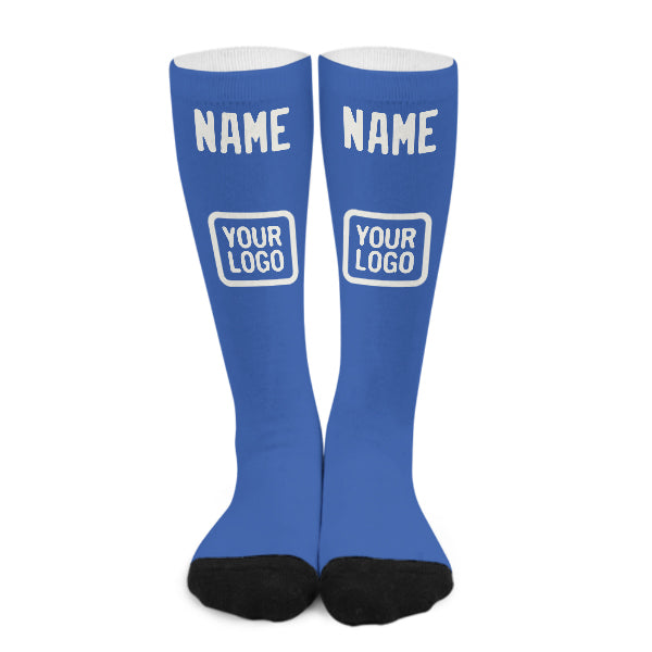 Custom Sky Blue White Knee-High Sock