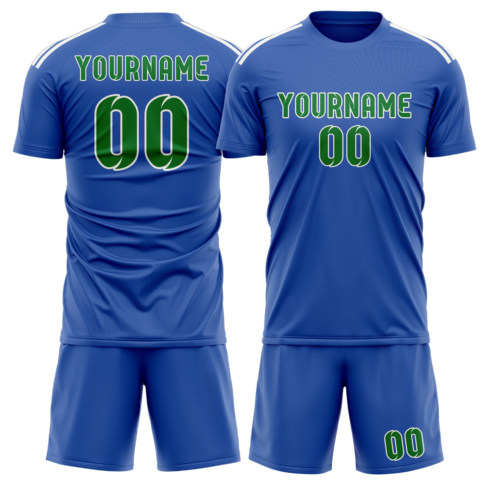 Custom Sky Blue Emerald Green Soccer Set