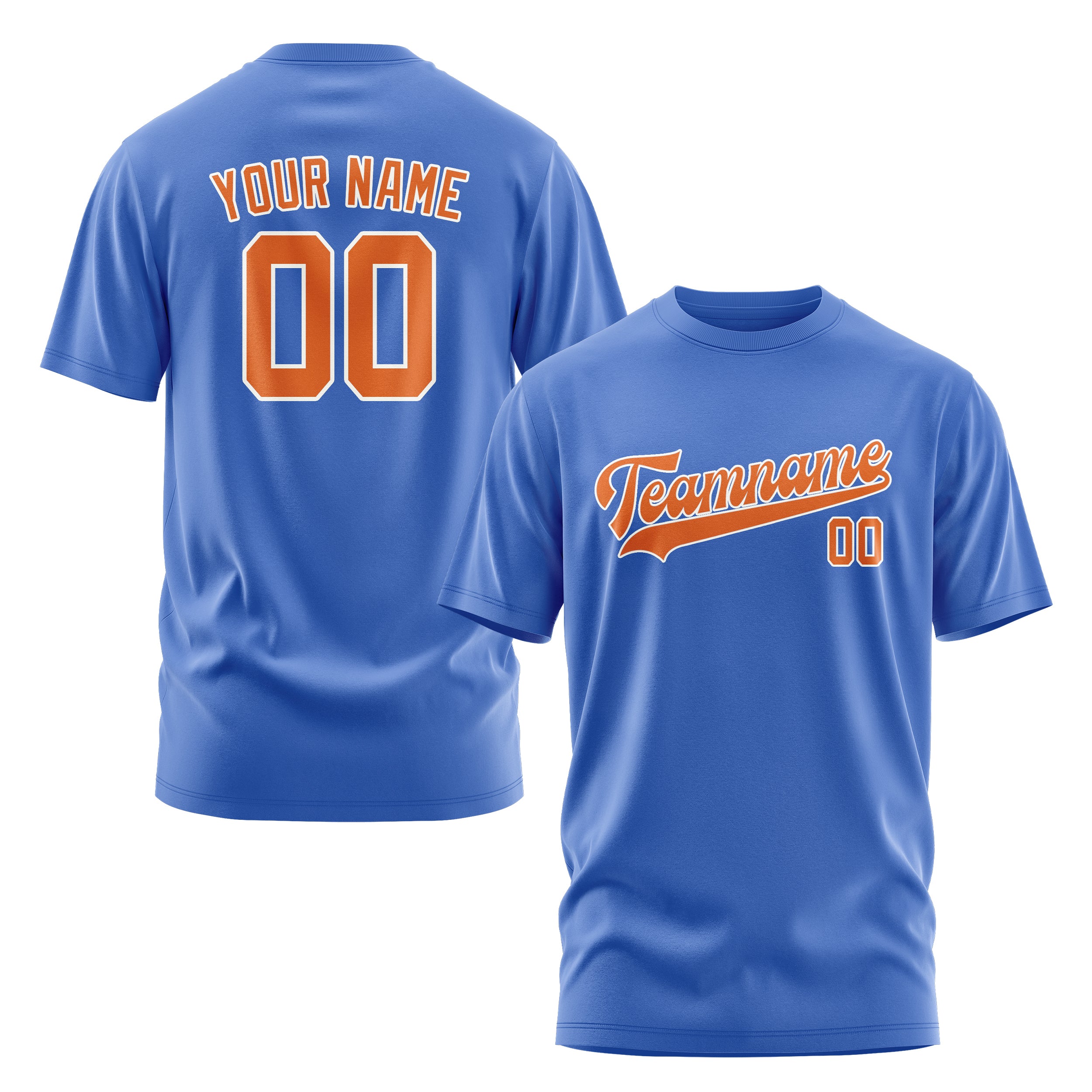 Custom Sky Blue Orange T-Shirt