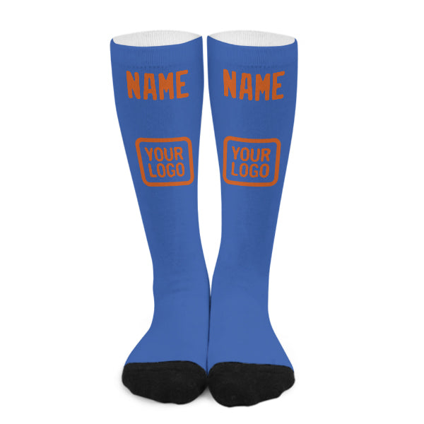 Custom Sky Blue Orange Knee-High Sock
