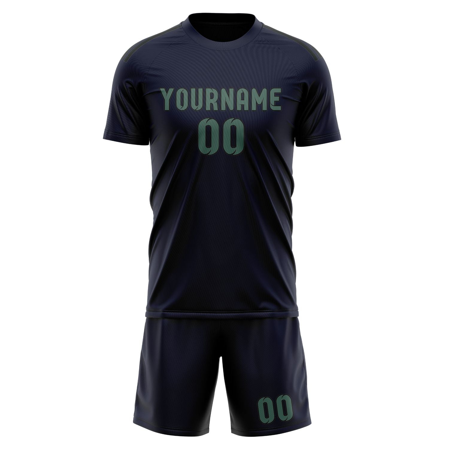 Custom Navy Blue Green Soccer Set
