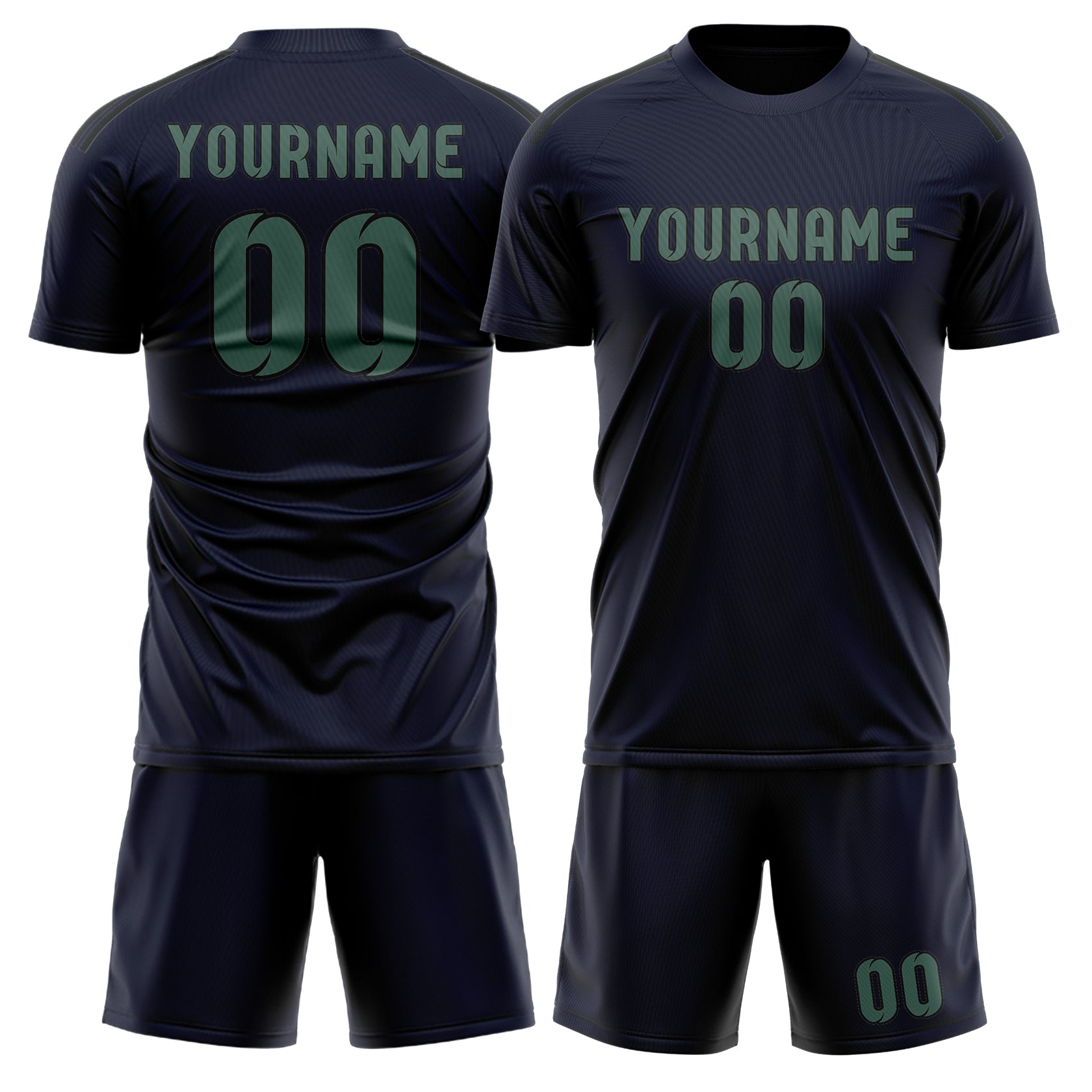 Custom Navy Blue Green Soccer Set