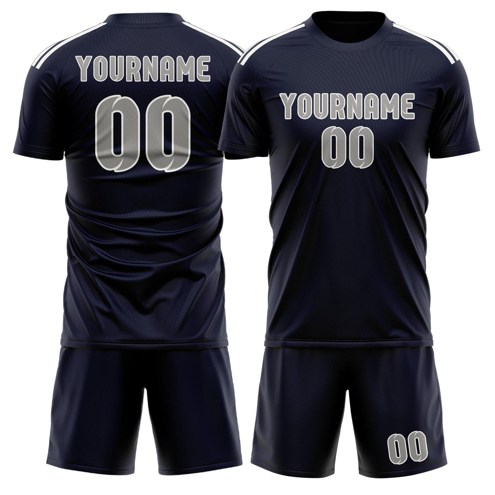 Custom Navy Gray Soccer Set