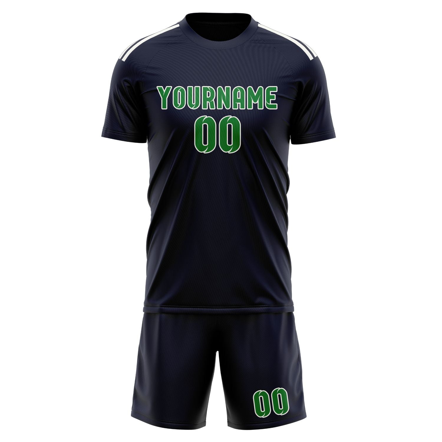 Custom Navy Emerald Green Soccer Set