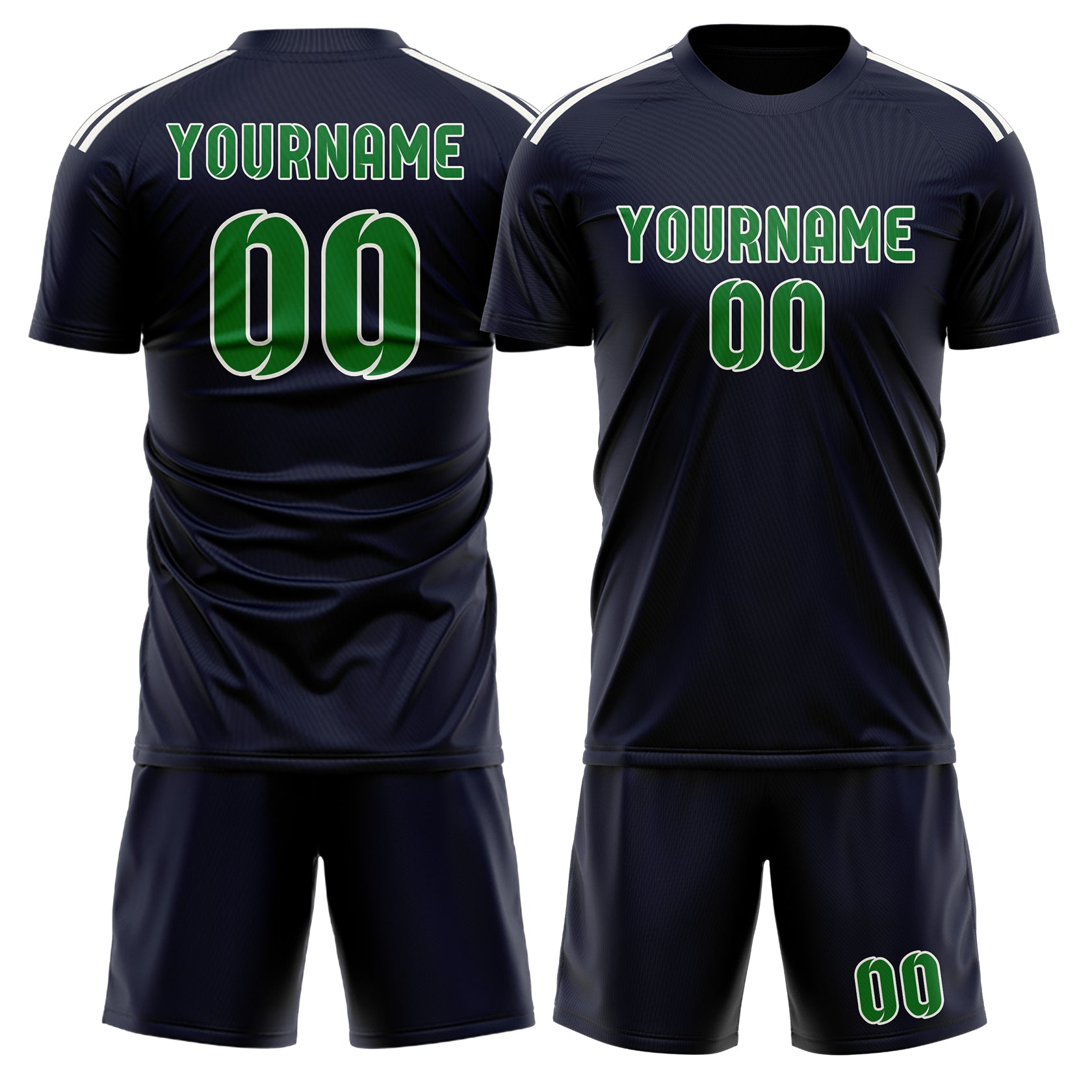 Custom Navy Emerald Green Soccer Set