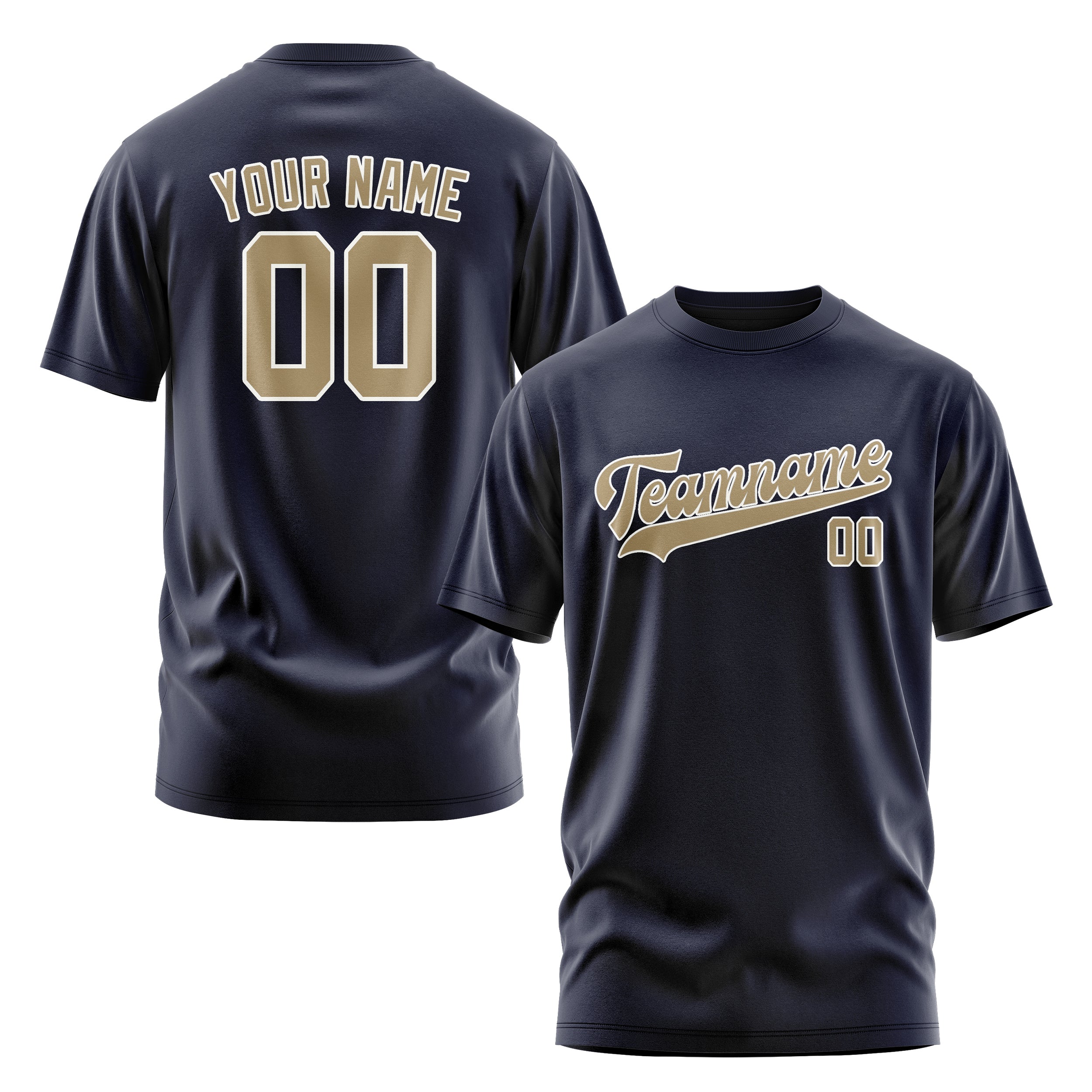 Custom Navy Light Khaki T-Shirt