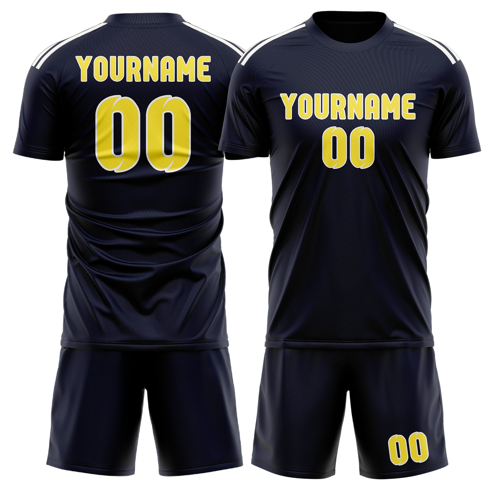 Custom Navy Light Yellow Soccer Set
