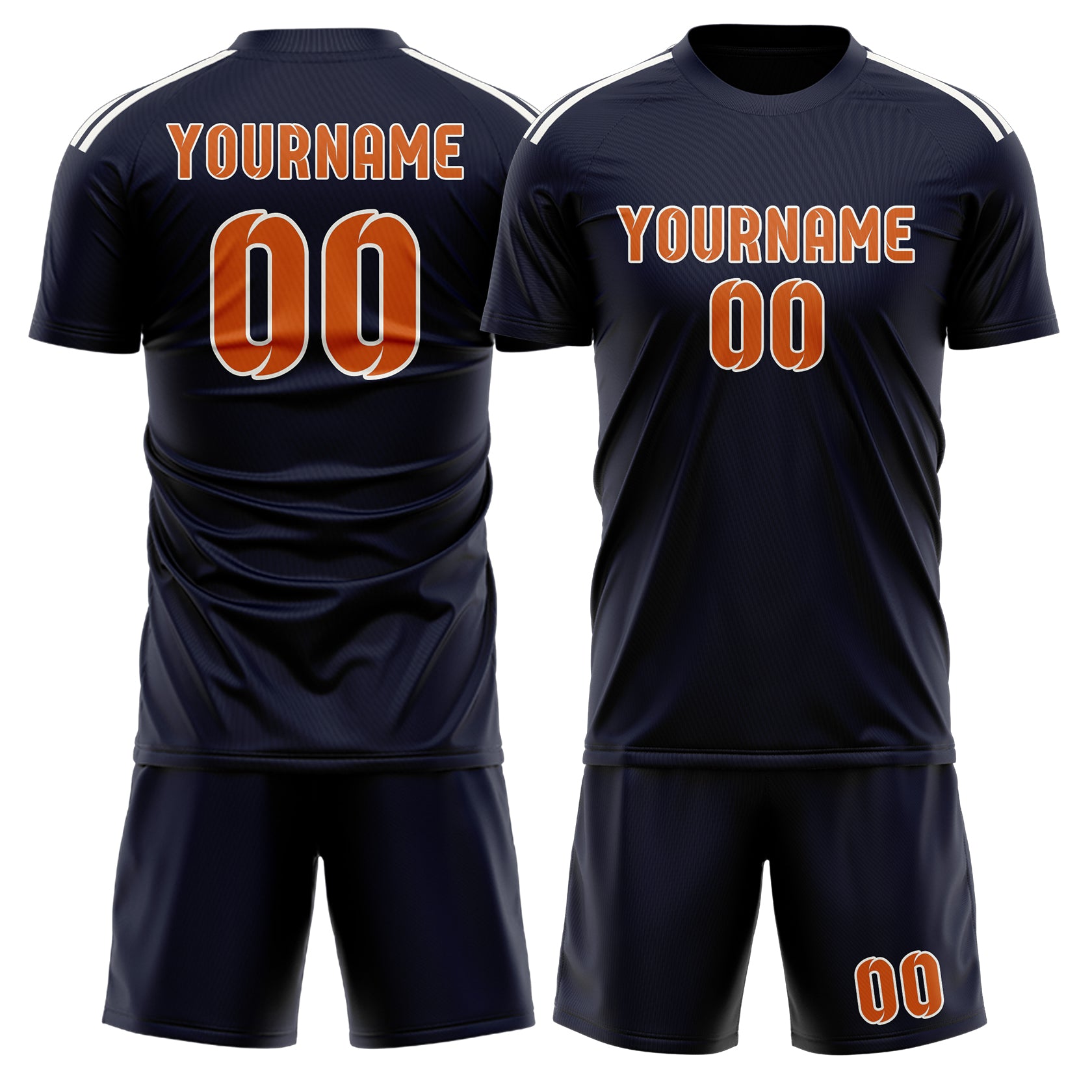 Custom Navy Orange Soccer Set