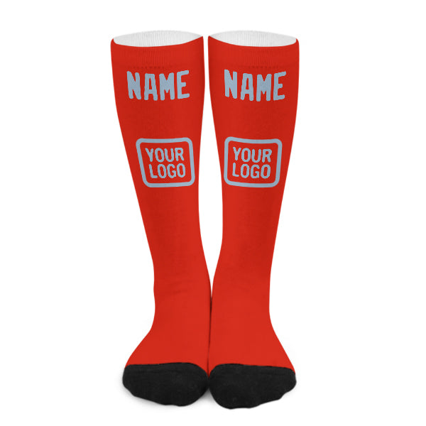 Custom Orange Red Light Blue Knee-High Sock