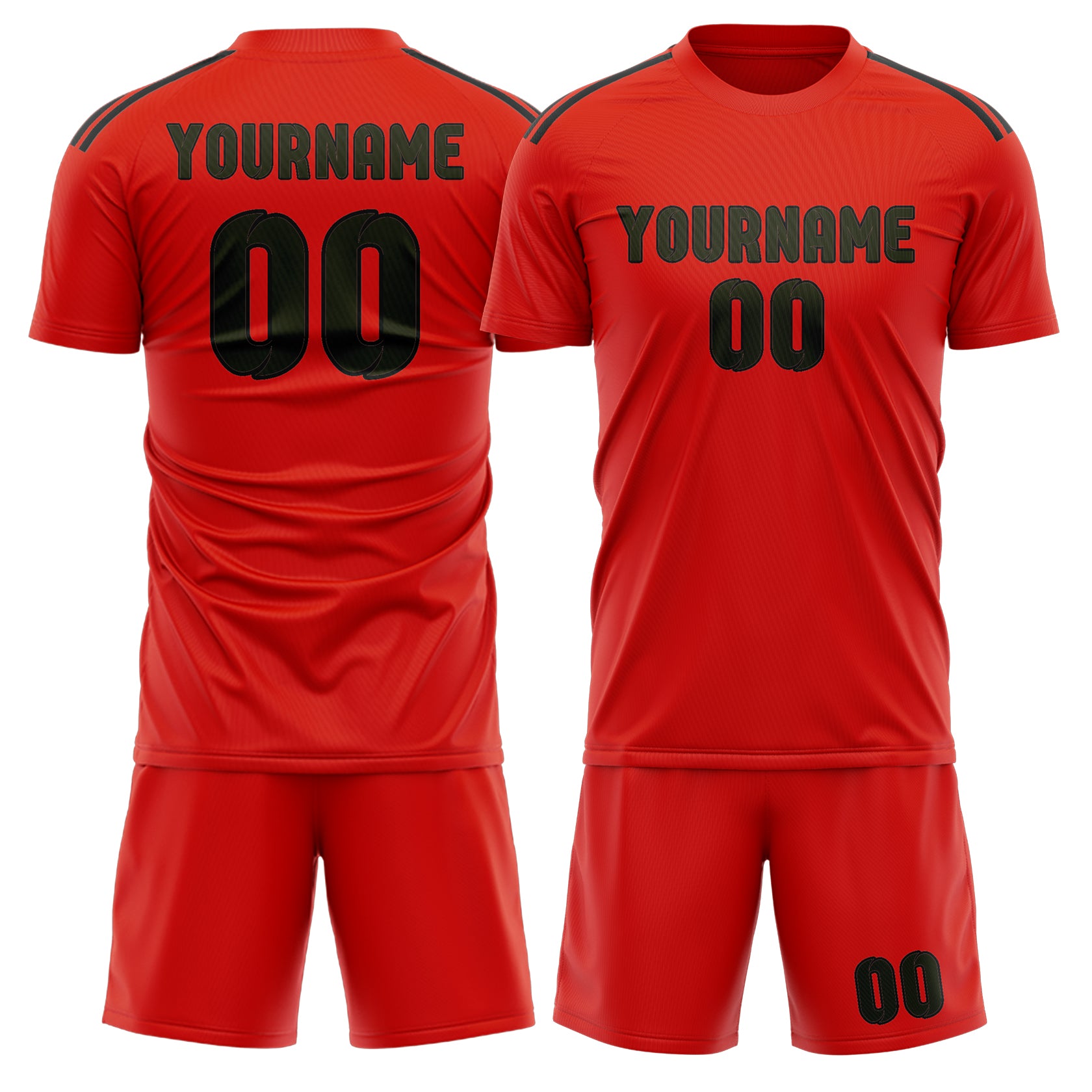 Custom Orange Red Olive Soccer Set