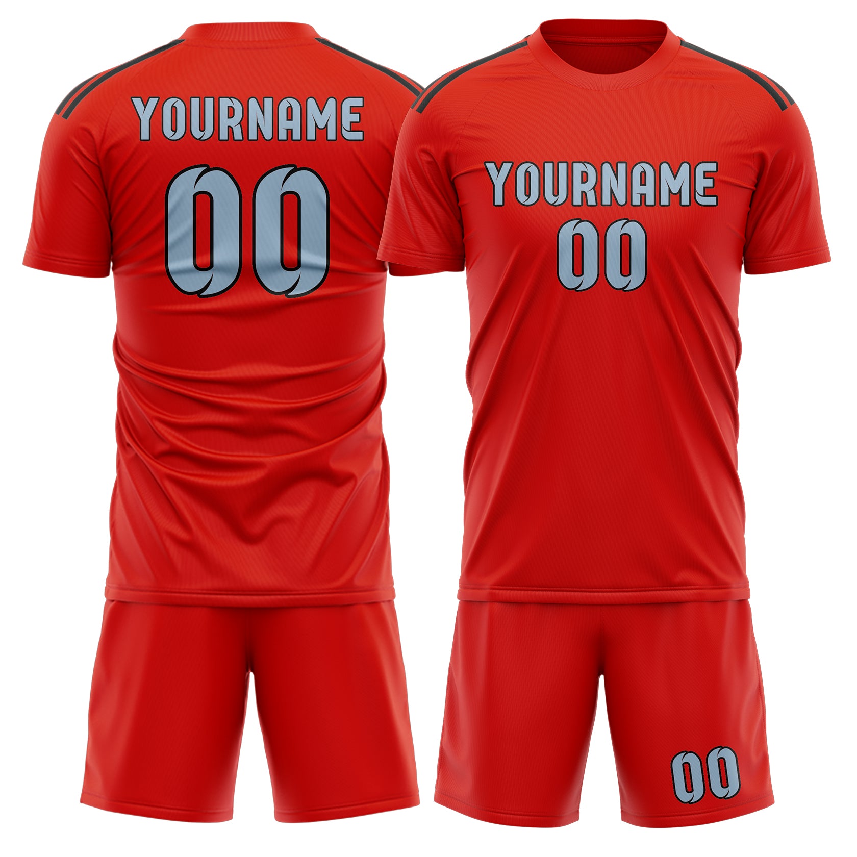 Custom Orange Red Light Blue Soccer Set