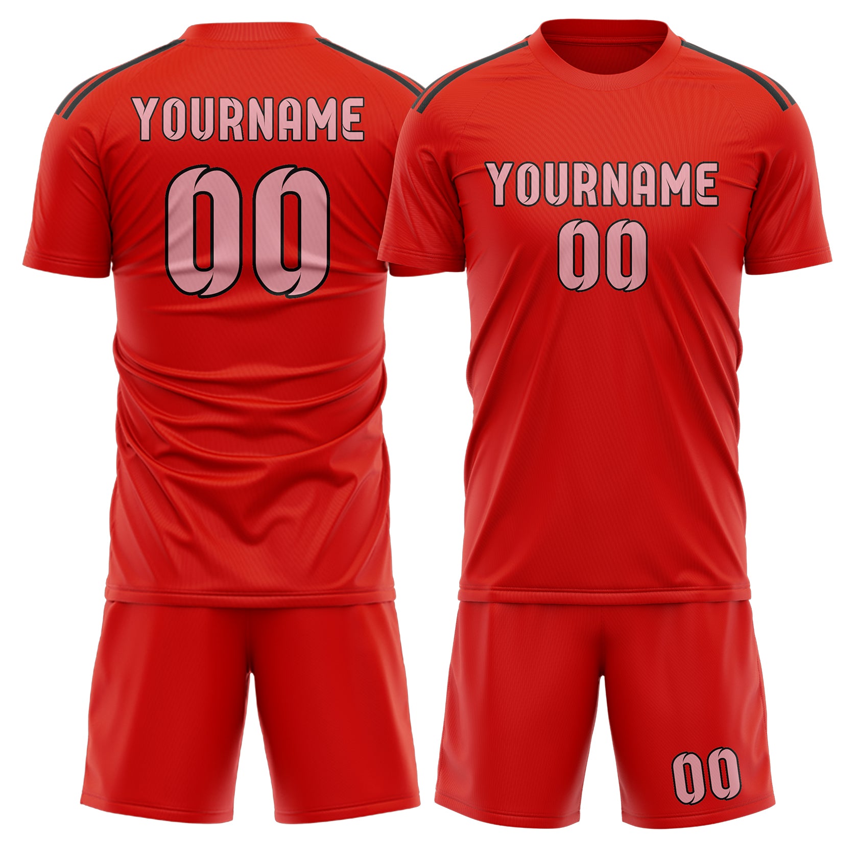 Custom Orange Red Light Pink Soccer Set