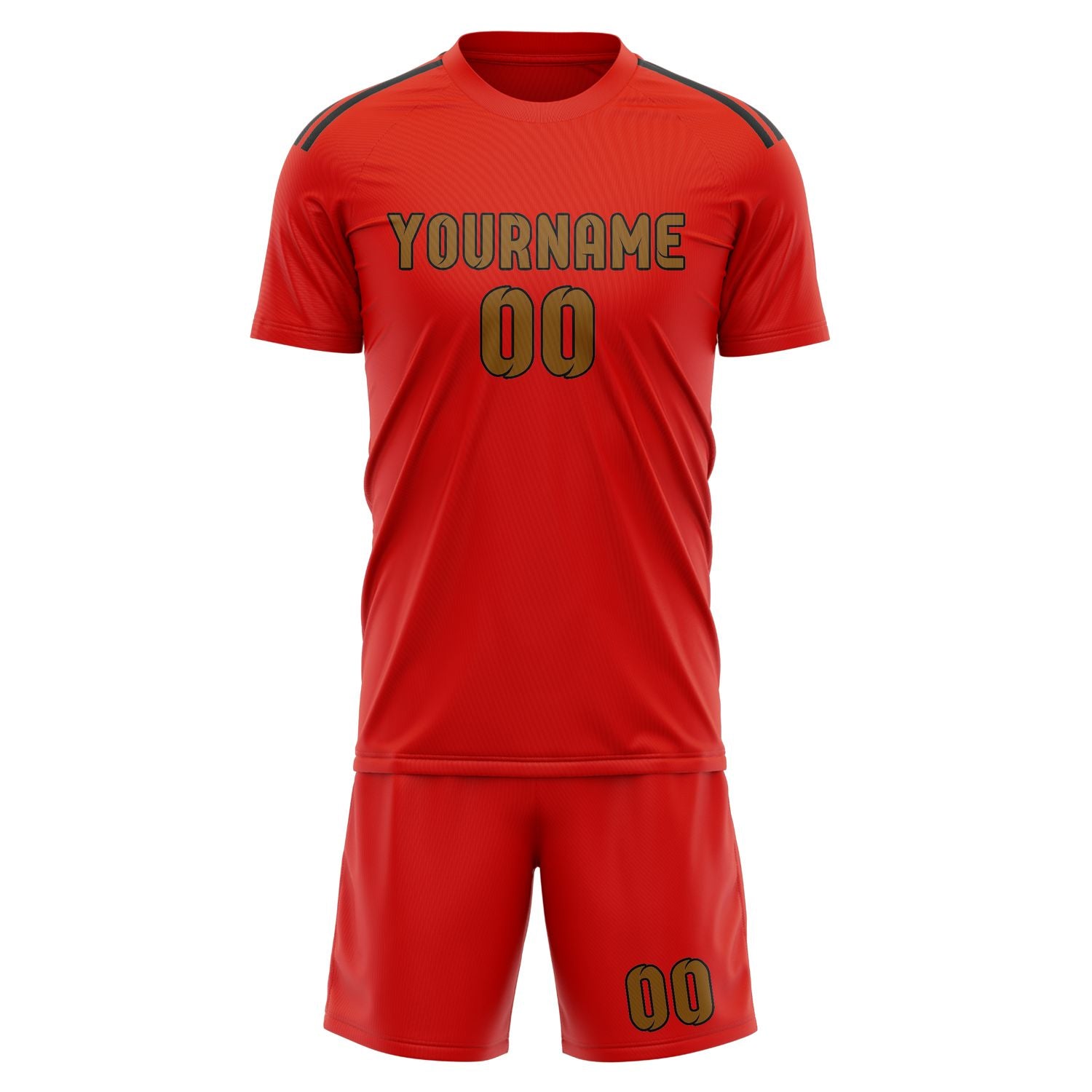 Custom Orange Red Khaki Soccer Set