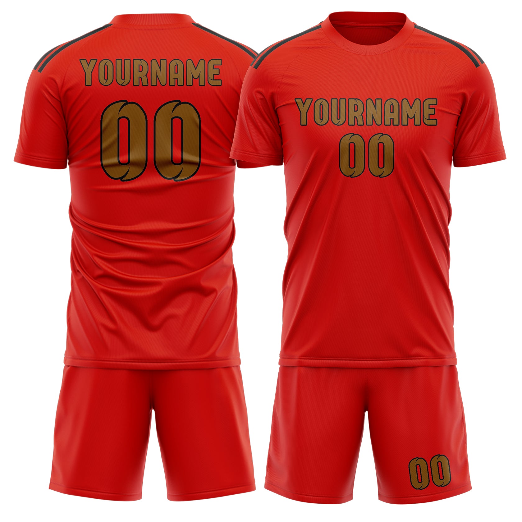 Custom Orange Red Khaki Soccer Set